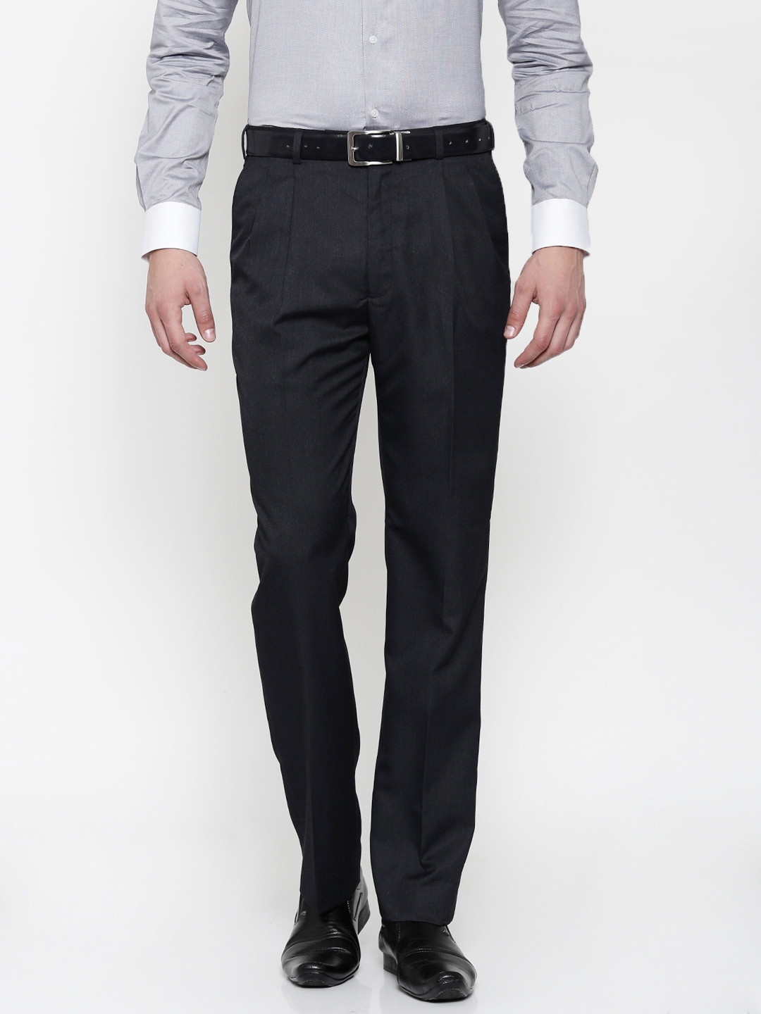 Buy Park Avenue Men Charcoal Grey Comfort Fit Solid Formal Trousers ...
