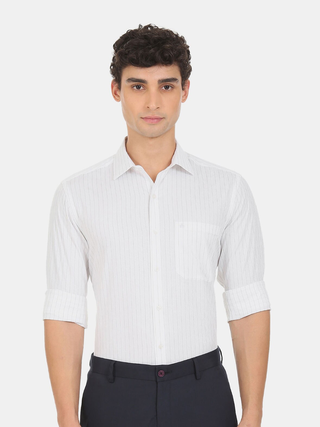 Buy Arrow Men White Slim Fit Striped Casual Shirt - Shirts for Men ...