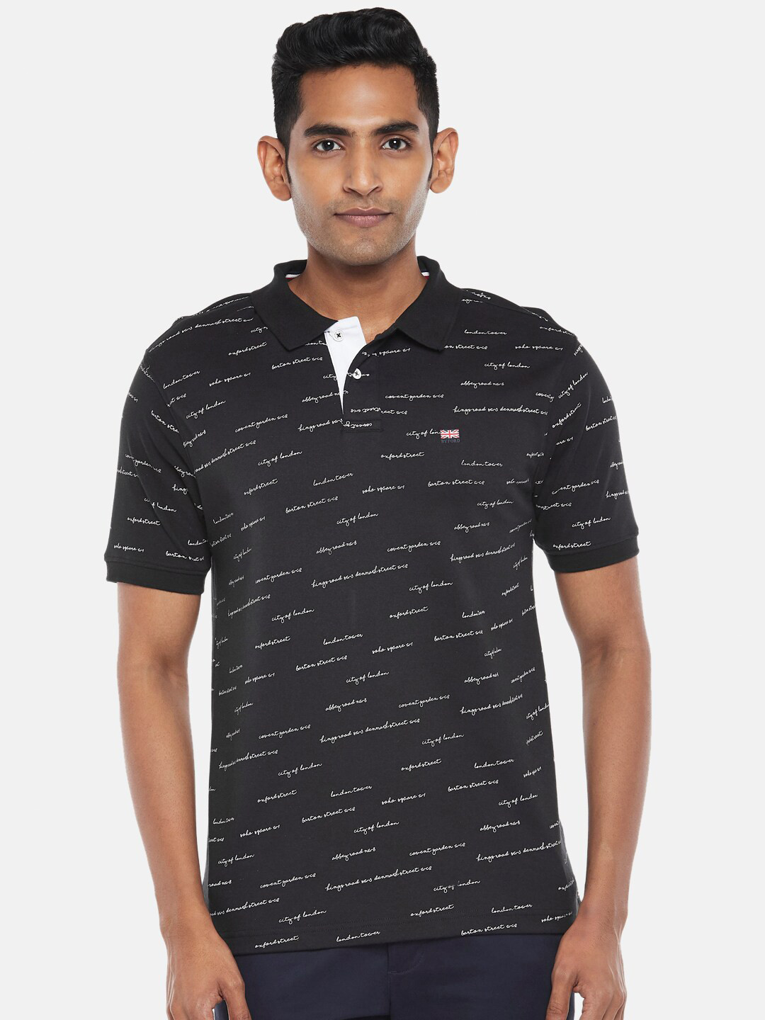 Black Print Detailed Standard Mold Polo Collar Boys T-Shirt - 11164