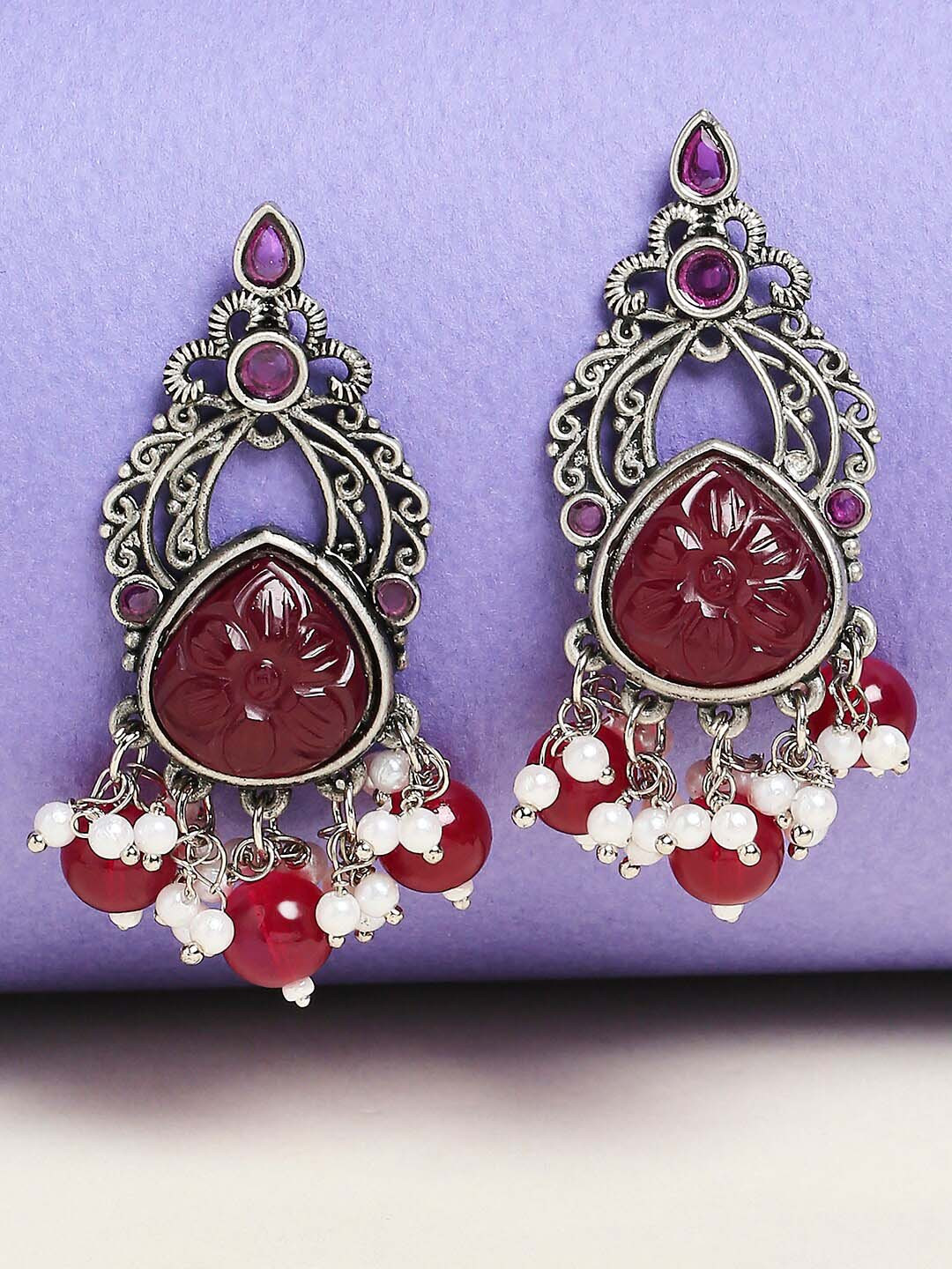 Maroon drop earrings clearance