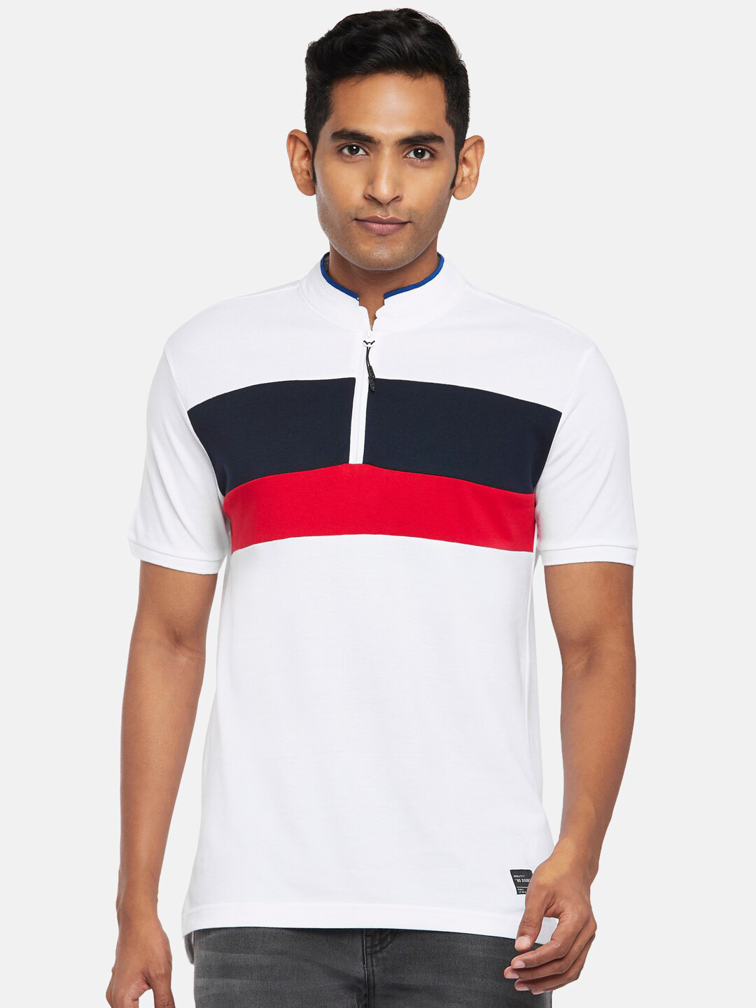 Buy People Men White & Navy Blue Colourblocked Slim Fit T Shirt Tshirts for Men 19168498 Myntra