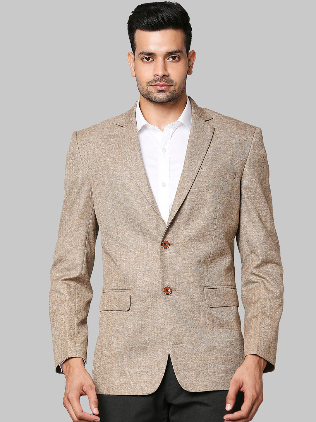 Men's Brown Self Design Solid Single Breasted Blazer
