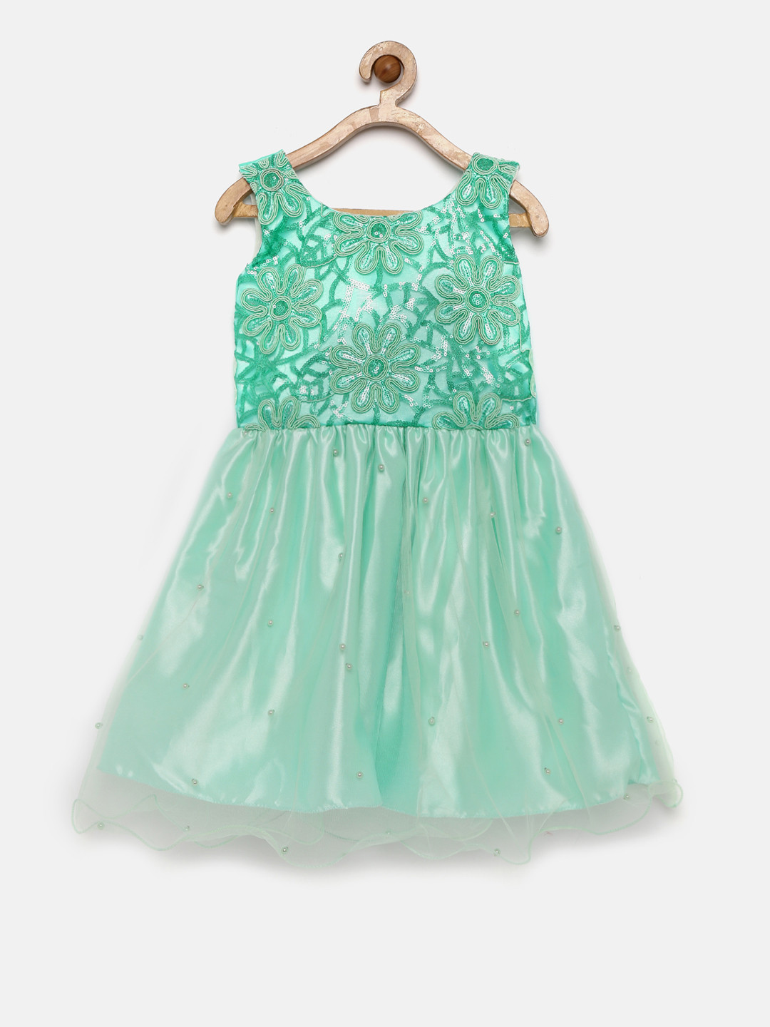 Buy Winakki Girls Green Self Design Fit & Flare Dress Dresses for