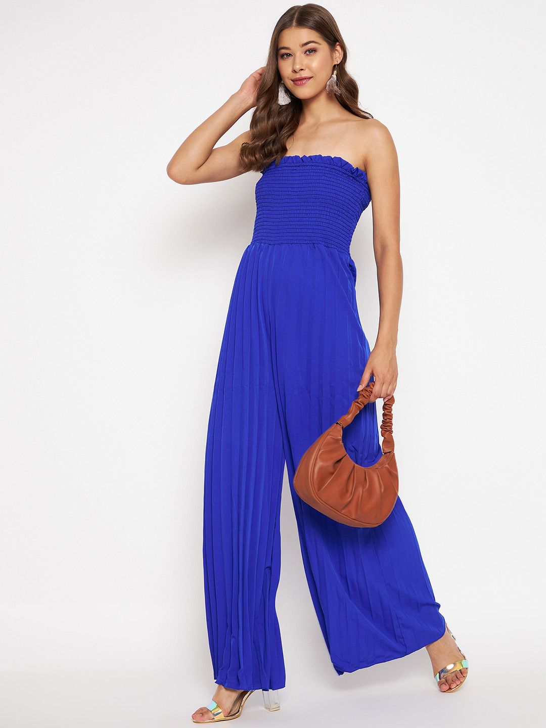 Buy Uptownie Lite Women Blue Smocked Strapless Maxi Jumpsuit Jumpsuit