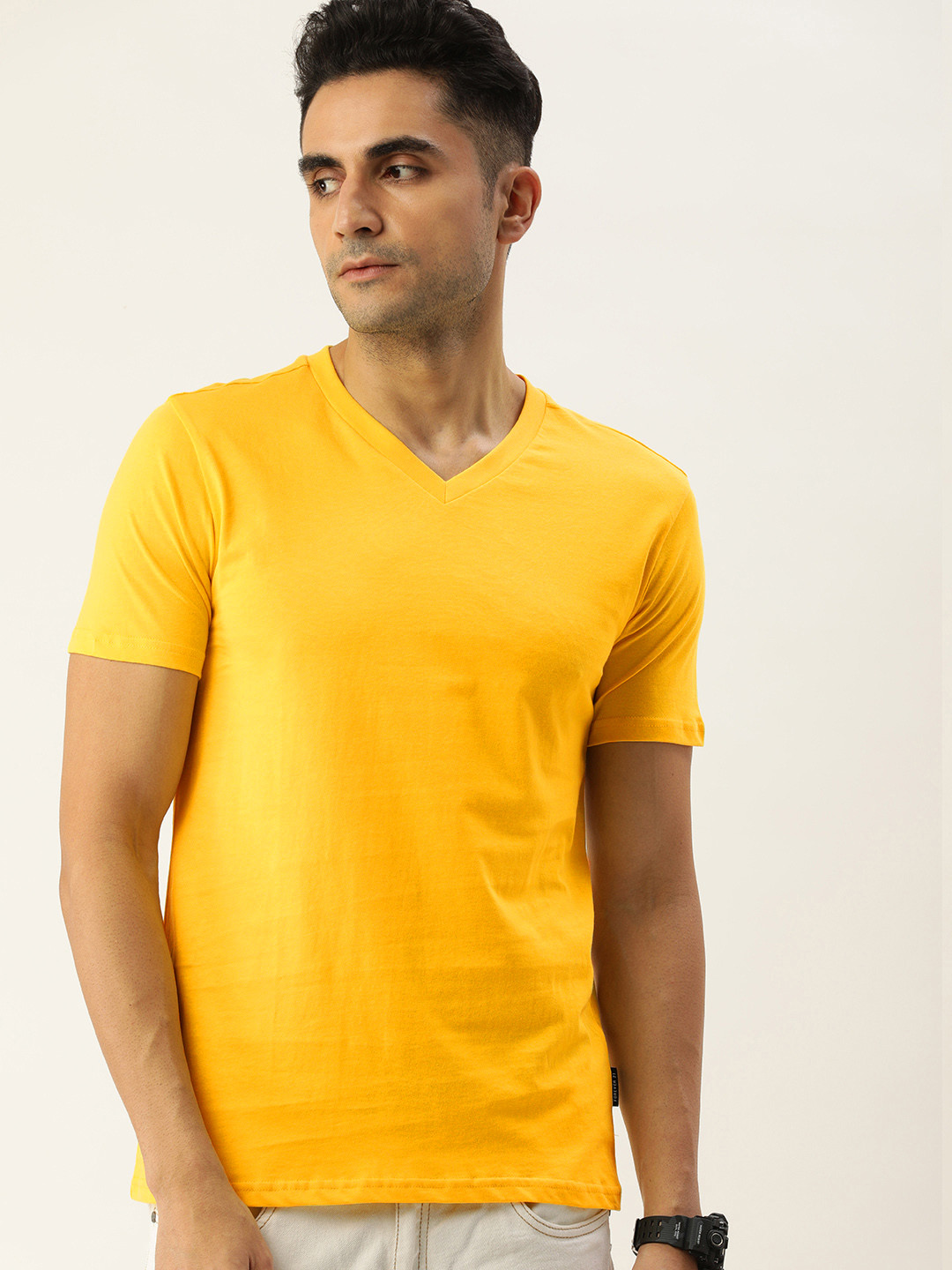 Buy FOREVER 21 Men Yellow V Neck T Shirt Tshirts for Men 19170042
