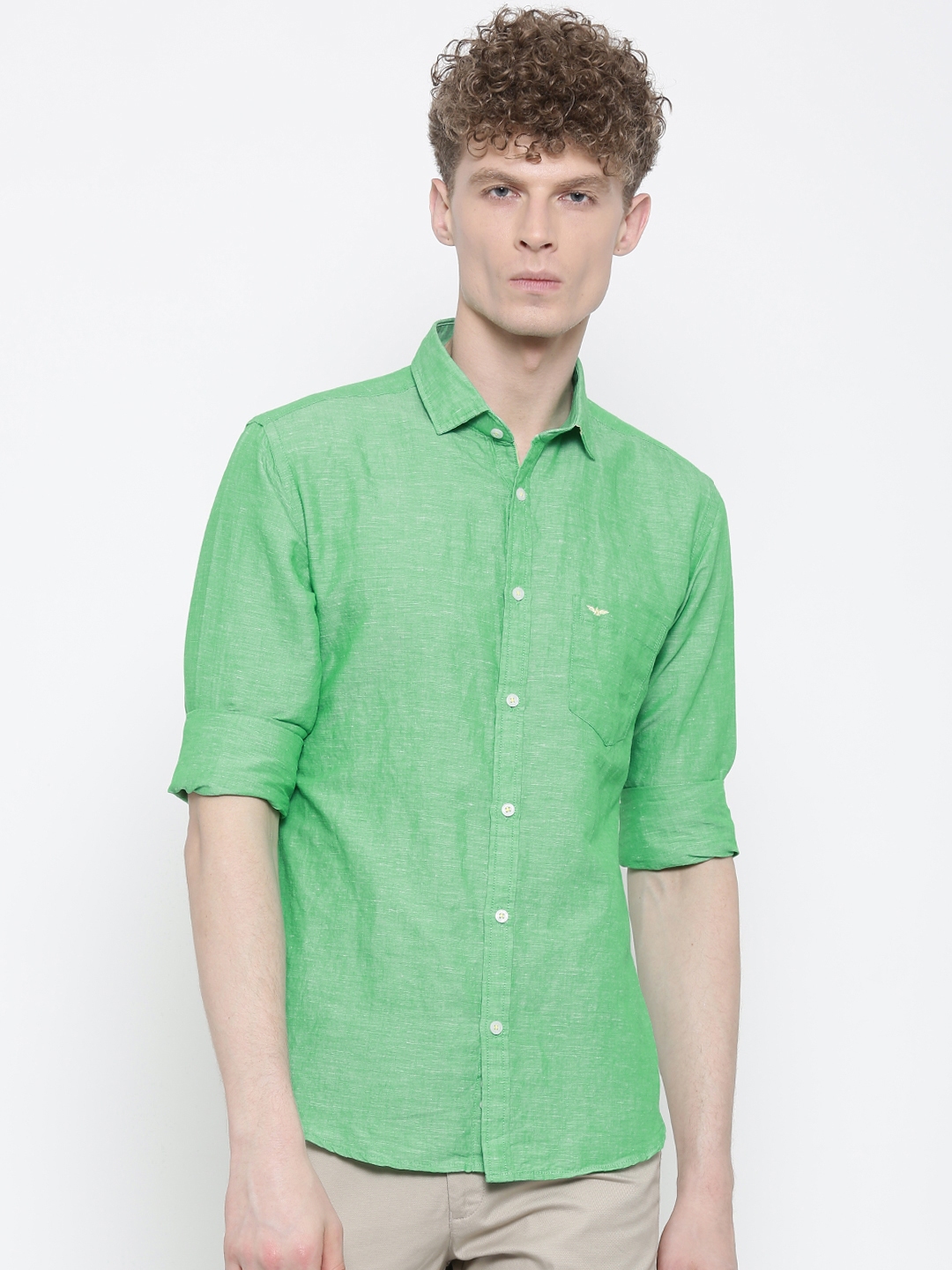 Buy Park Avenue Men Green Slim Fit Solid Casual Shirt - Shirts for Men ...