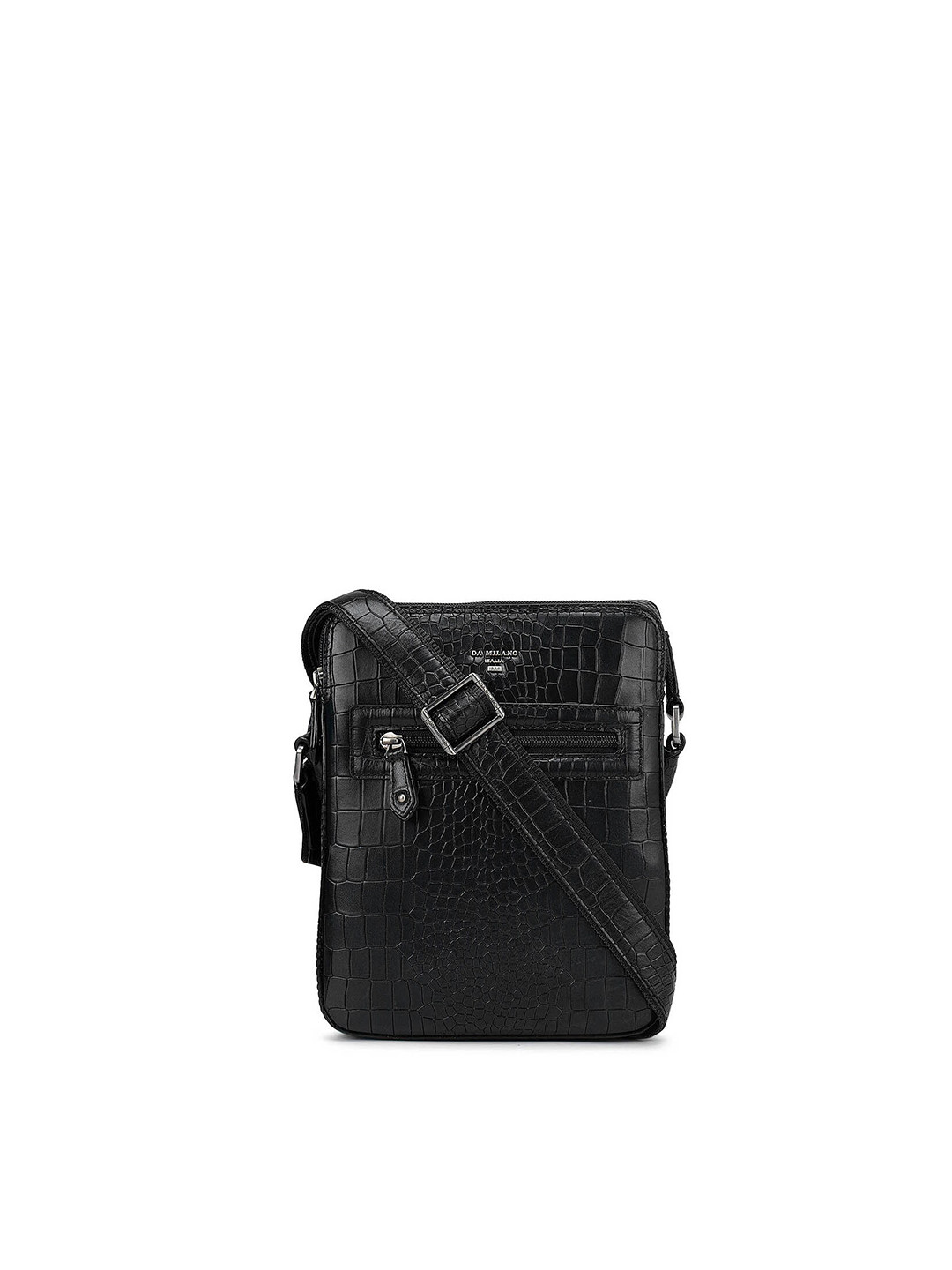 Buy Da Milano Men Black Textured Messenger Bag Messenger Bag for Men