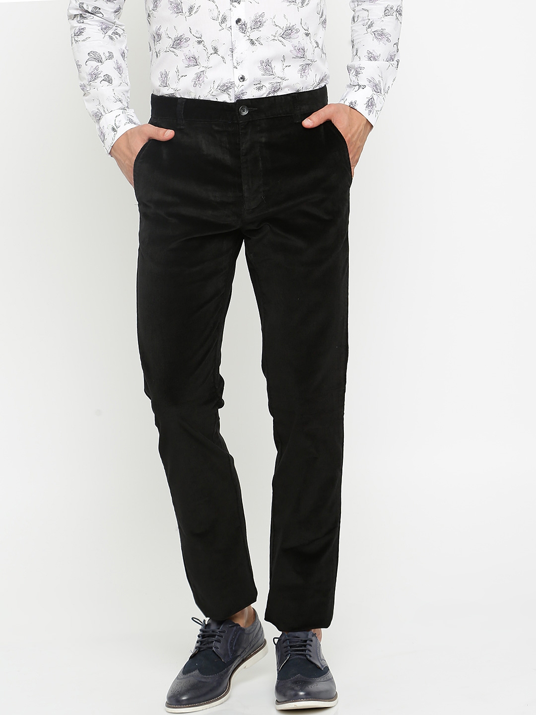 Buy Parx Men Black Slim Fit Corduroy Semiformal Trousers - Trousers for ...