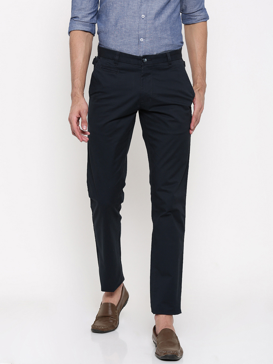 Buy Parx Men Navy Blue Tapered Fit Solid Chinos - Trousers for Men ...