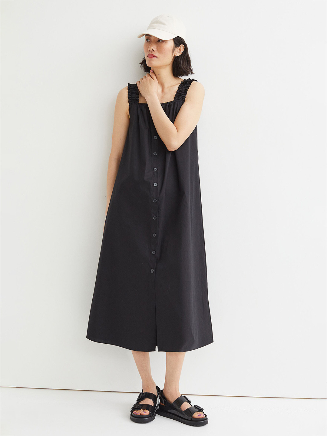 Buy H&M Women Black Cotton A Line Dress Dresses for Women 19174980