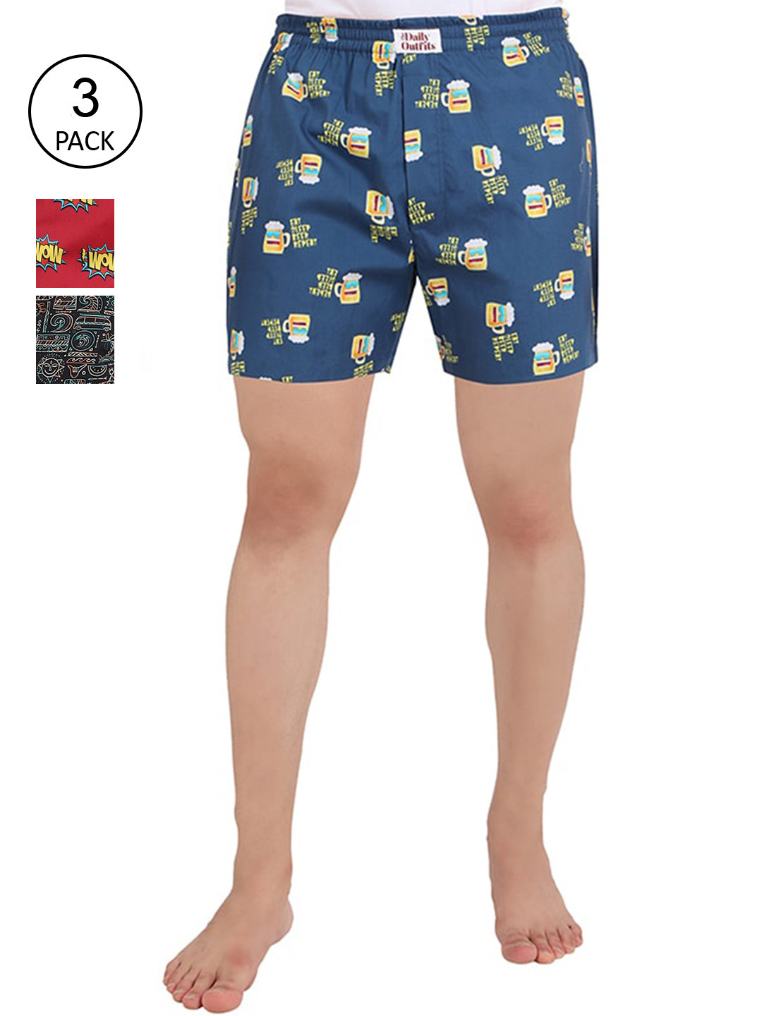 Buy THE DAILY OUTFITS Men Pack Of 3 Printed Pure Cotton Digi Boxer