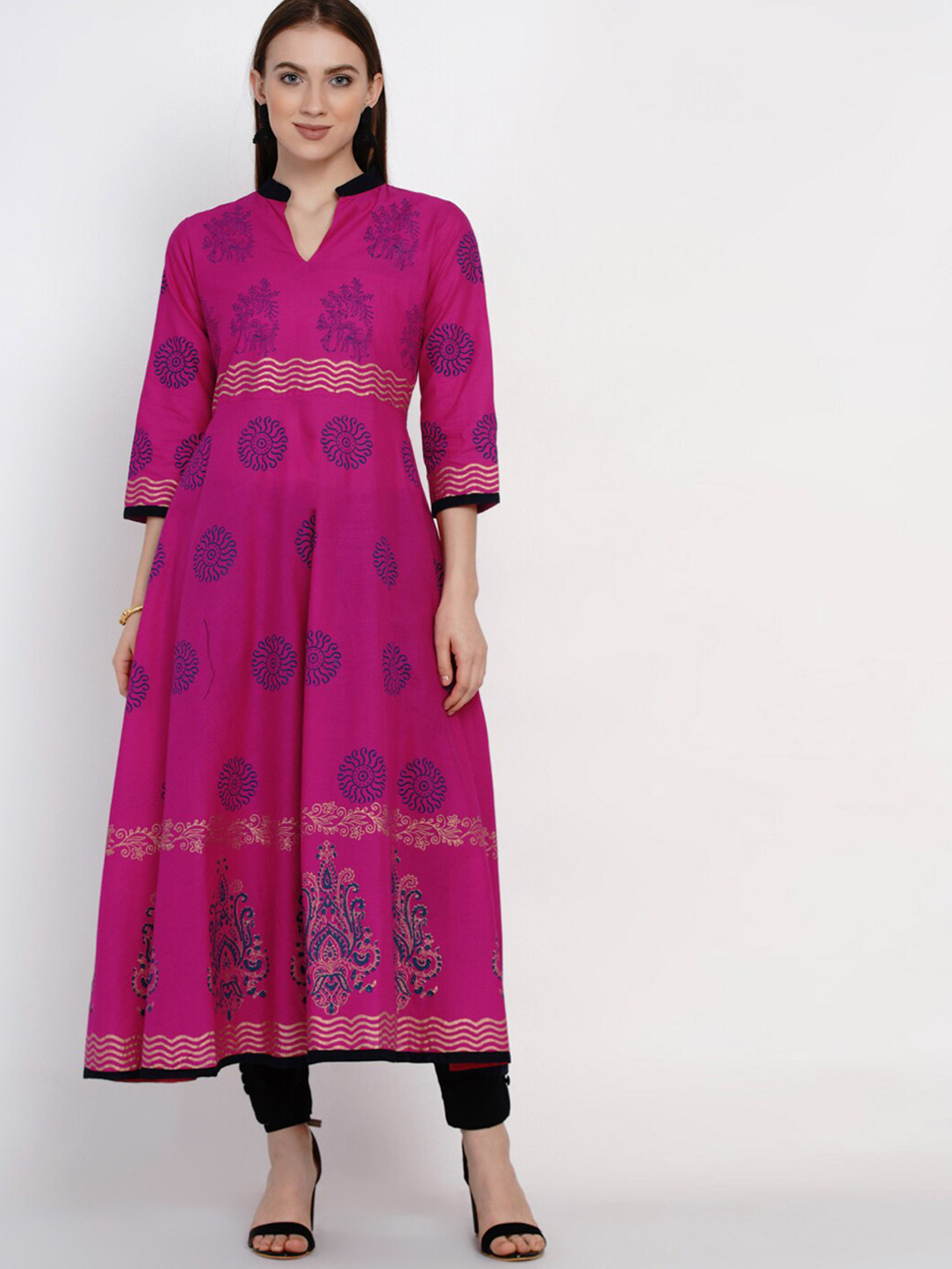 Buy RIYA Women Magenta Ethnic Motifs Printed Flared Sleeves Block Print