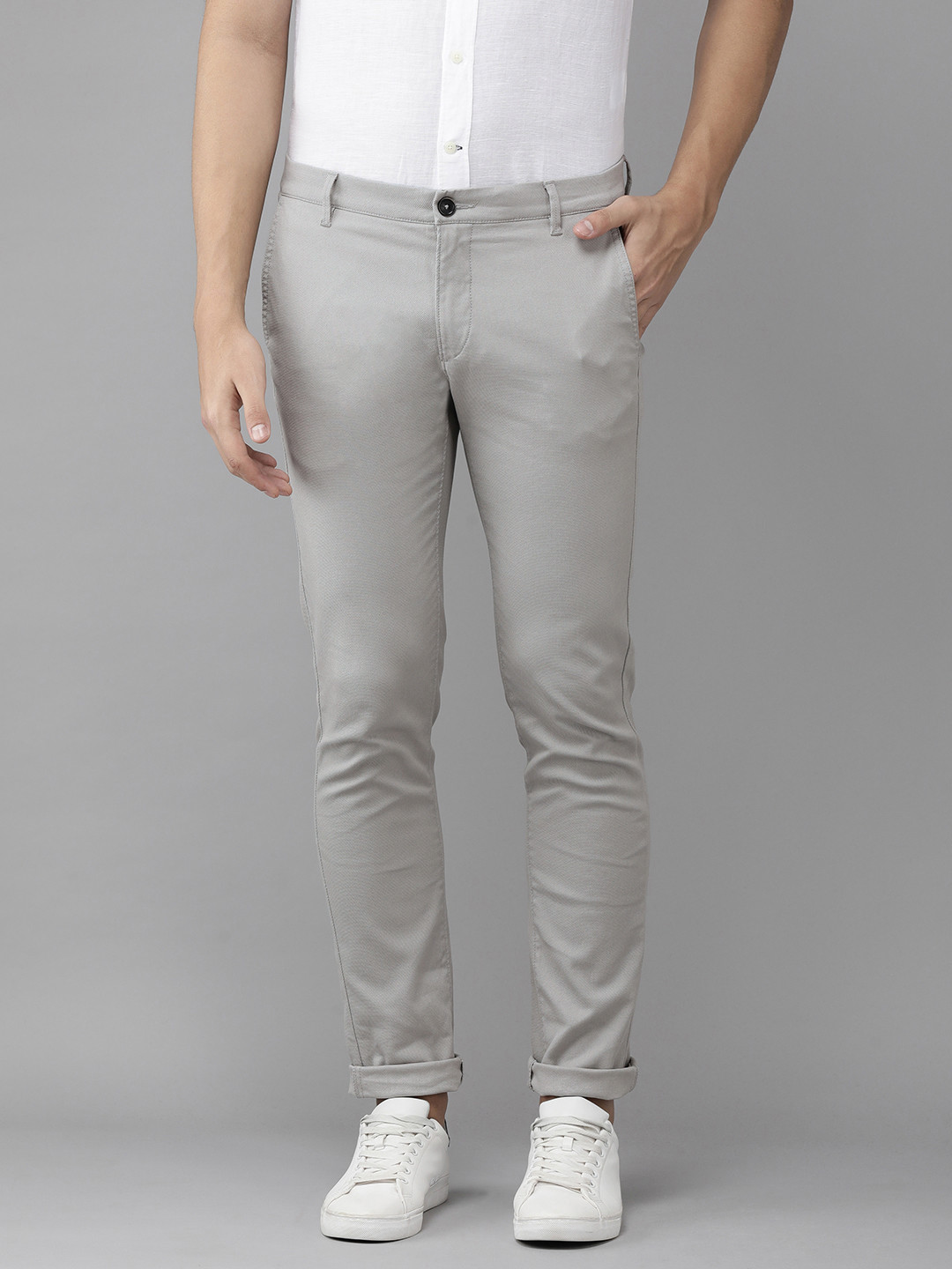 Buy U.S. Polo Assn. Men Grey Slim Fit Corduroy Trousers - Trousers for ...