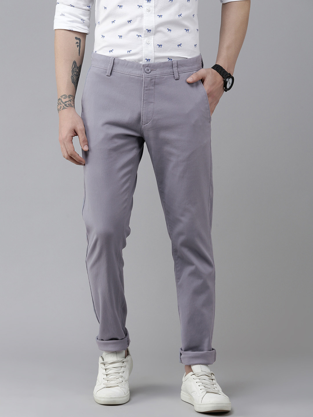 Buy U.S. Polo Assn. Men Grey Slim Fit Corduroy Trousers - Trousers for ...