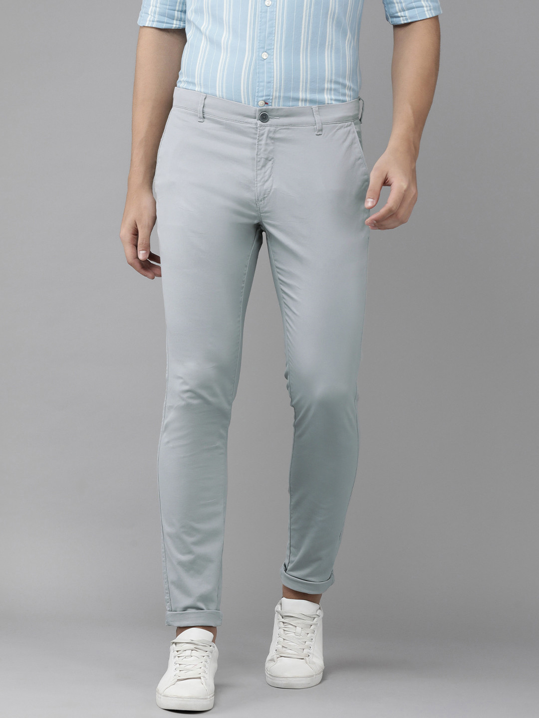 Buy U S Polo Assn Men Grey Slim Fit Mid Rise Corduroy Trousers ...