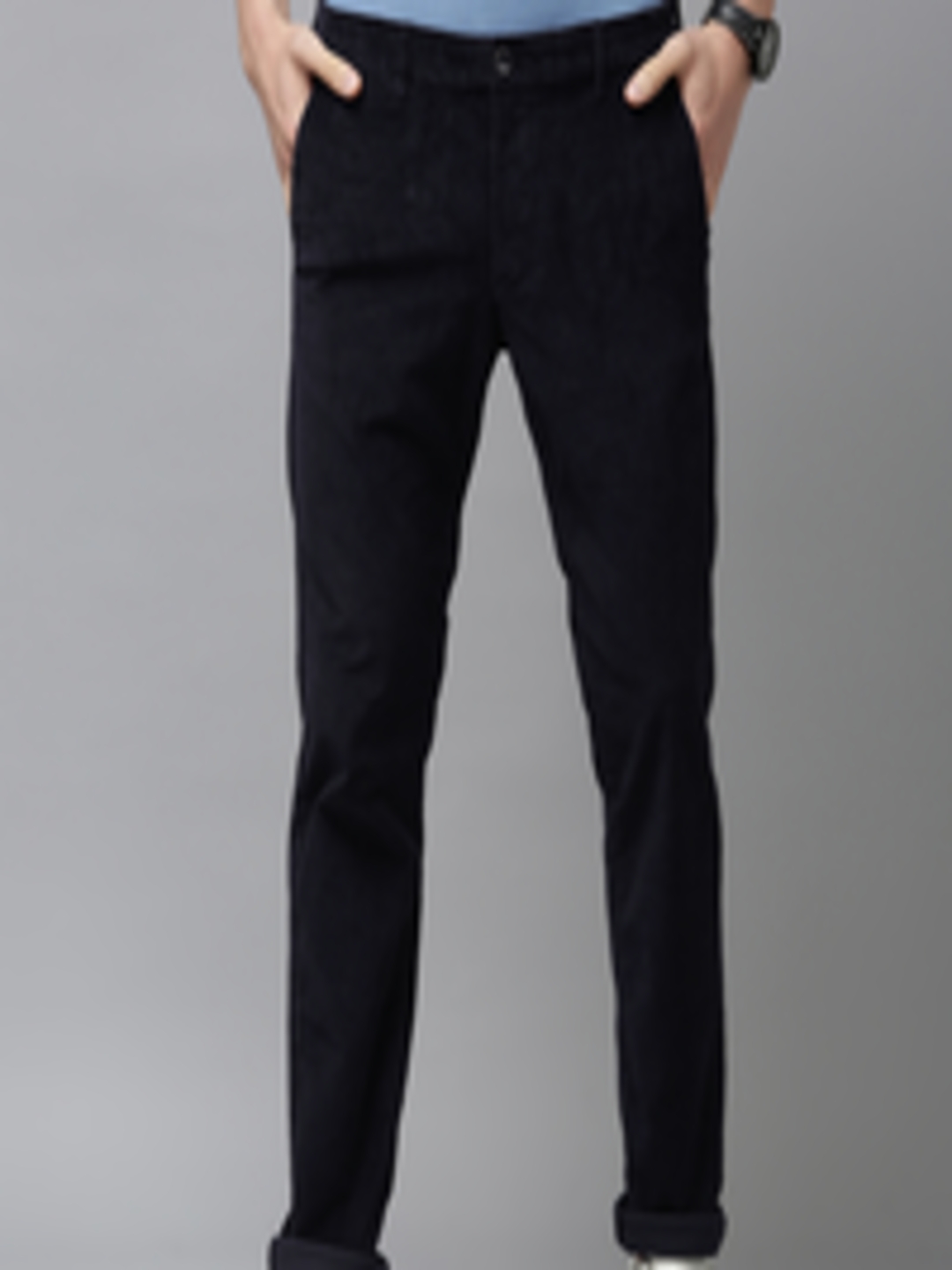 Buy U.S. Polo Assn. Men Navy Blue Slim Fit Corduroy Regular Trousers ...