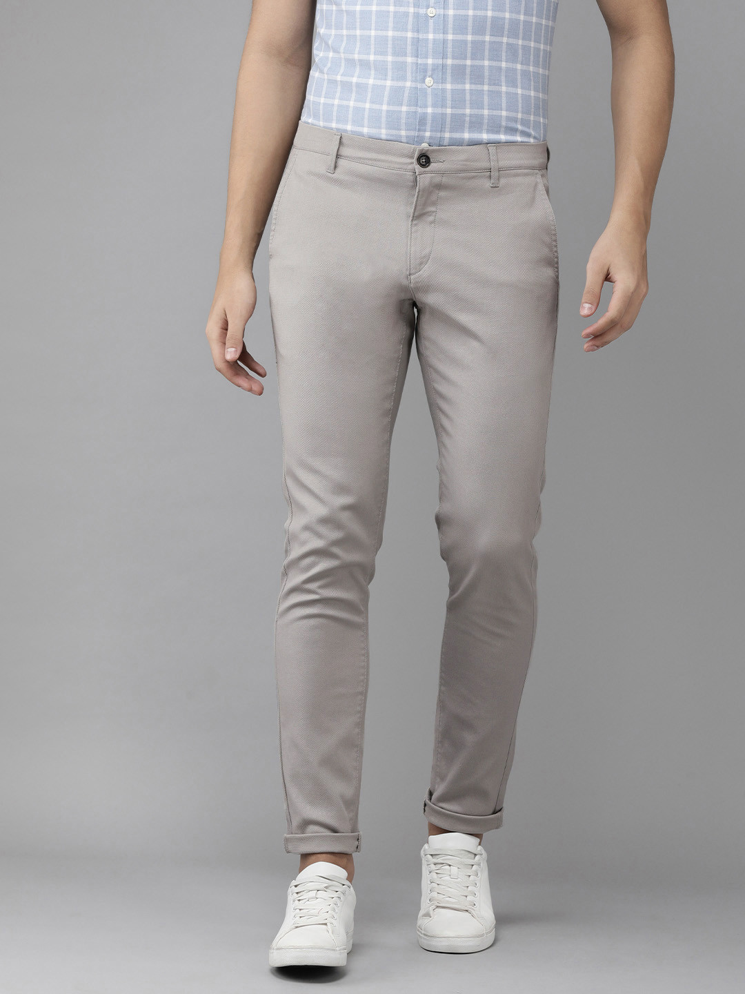 Buy U S Polo Assn Men Grey Slim Fit Mid Rise Trousers - Trousers for ...