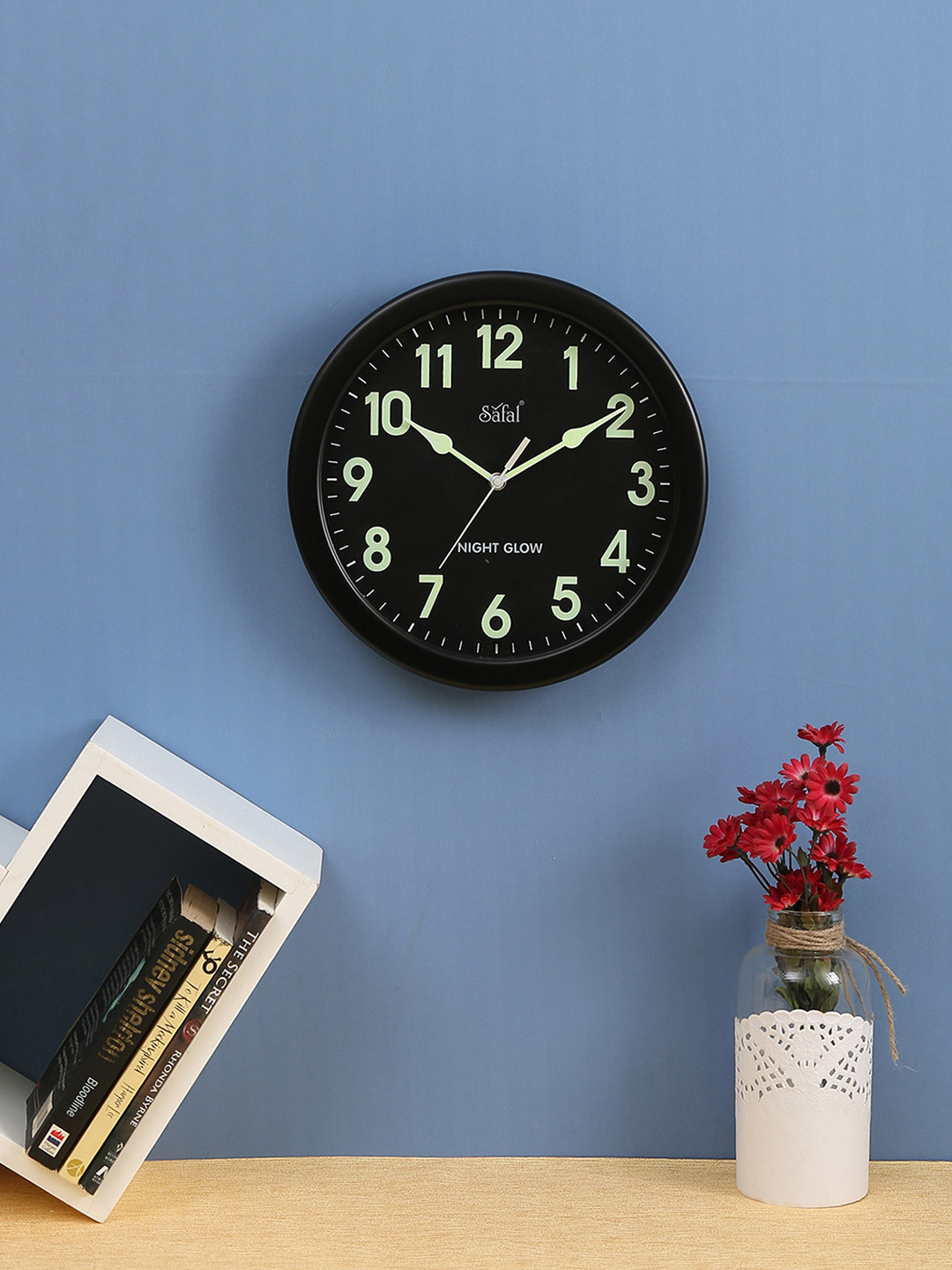 Buy Safal Black Dial Night Glow Wooden 29 Cm Analogue Wall Clock