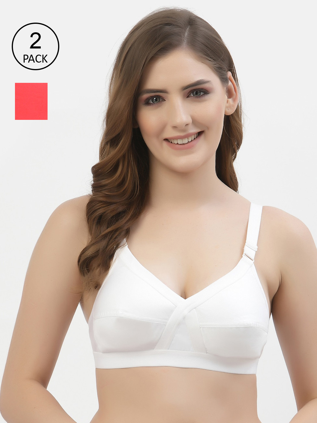 Buy Floret Women White & Red Pack Of 2 Full Coverage Cotton Bra Bra