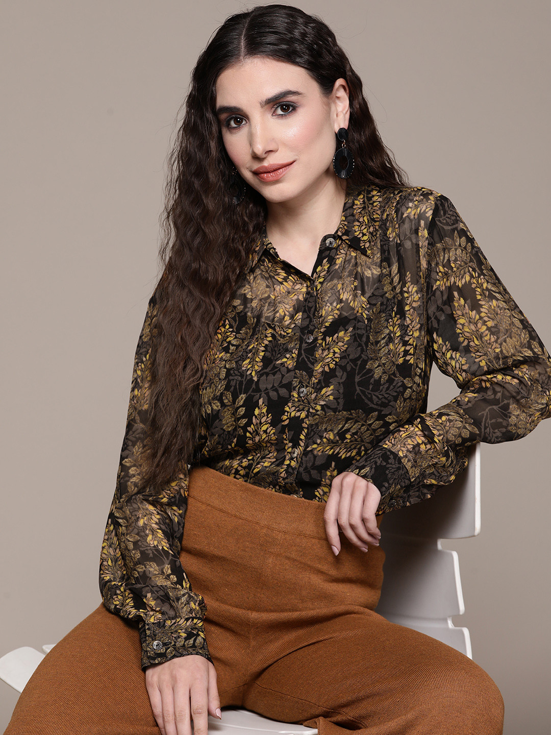 Buy Aarke Ritu Kumar Women Black & Mustard Yellow Relaxed Floral