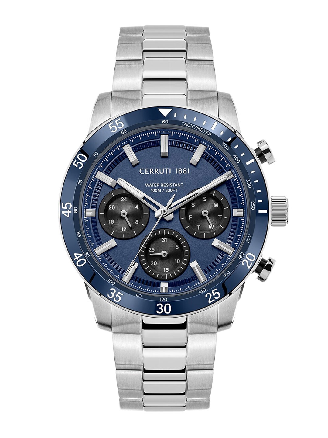 Buy Cerruti 1881 Men Blue Dial & Silver Toned Stainless Steel Bracelet Style Straps Analogue