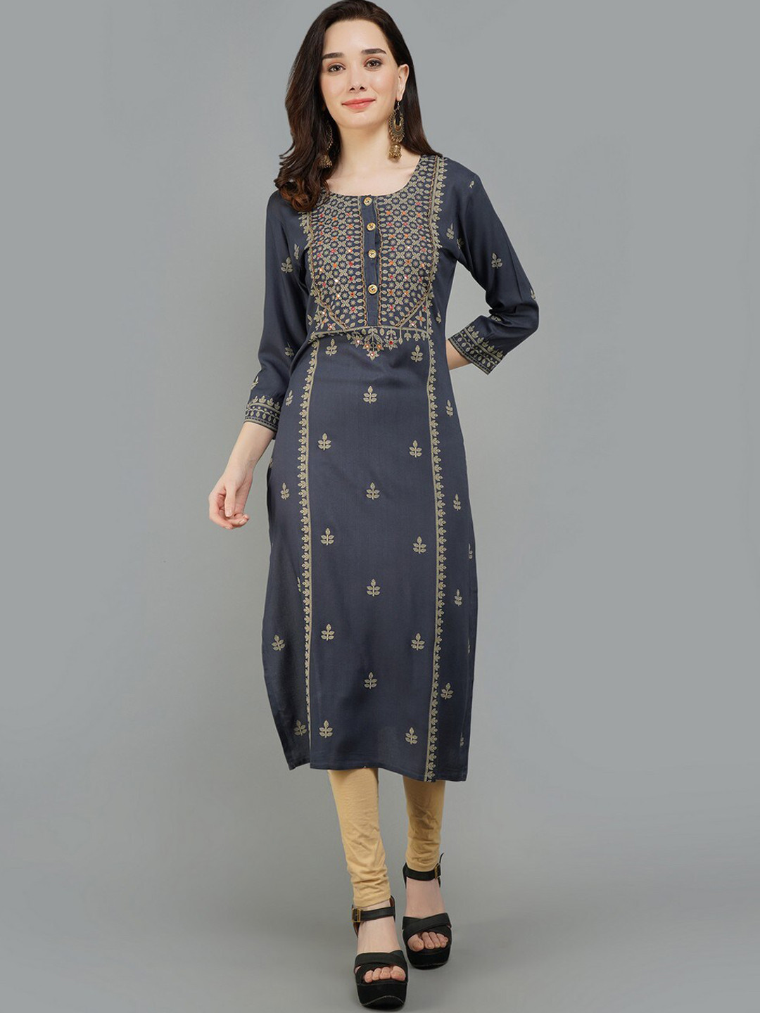 Buy ADAA JAIPUR Women Blue Geometric Embroidered Flared Sleeves Mirror