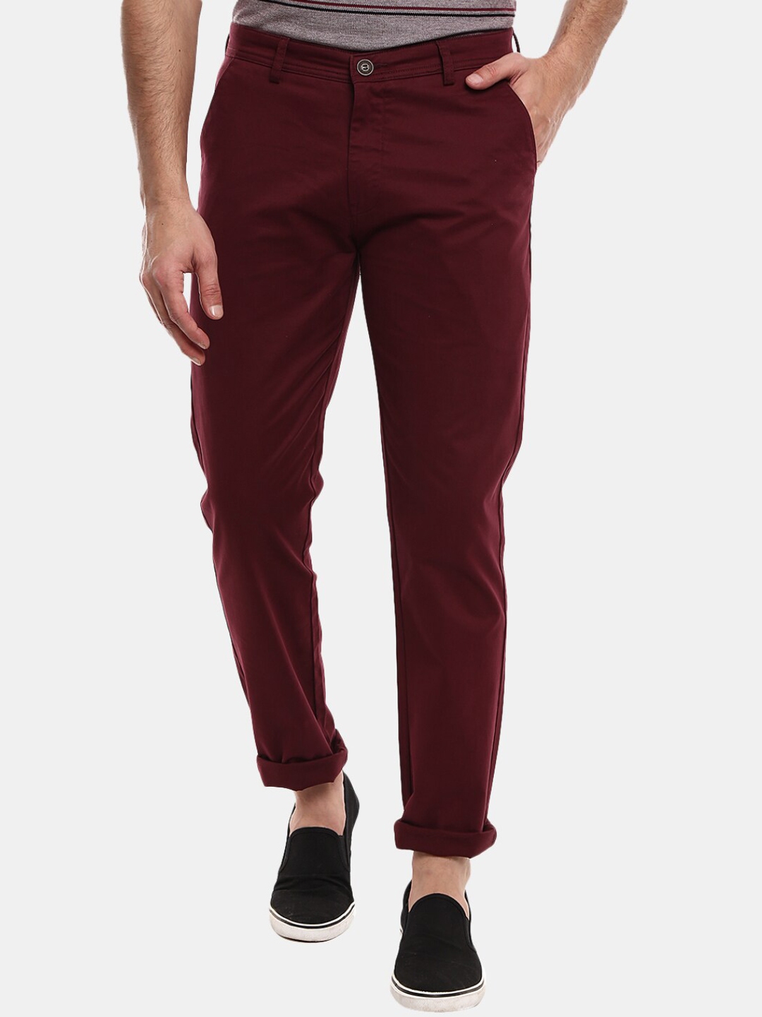 Buy V Mart Men Maroon Cotton Classic Slim Fit Trousers - Trousers for ...