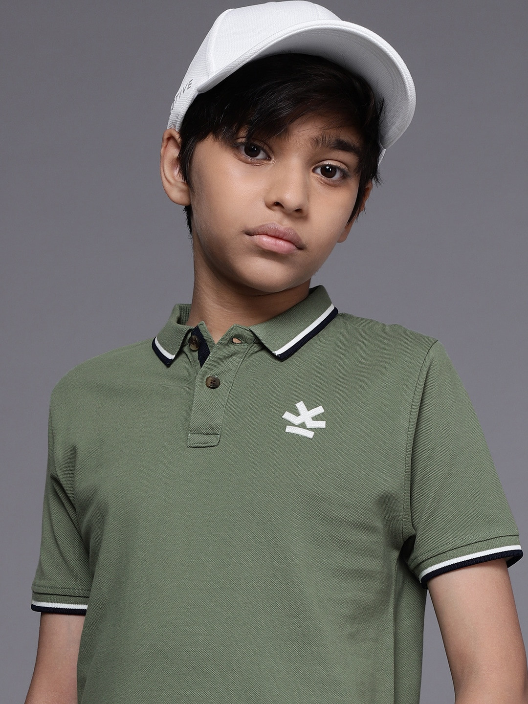 Boys Cotton Dark Olive Printed T-Shirt