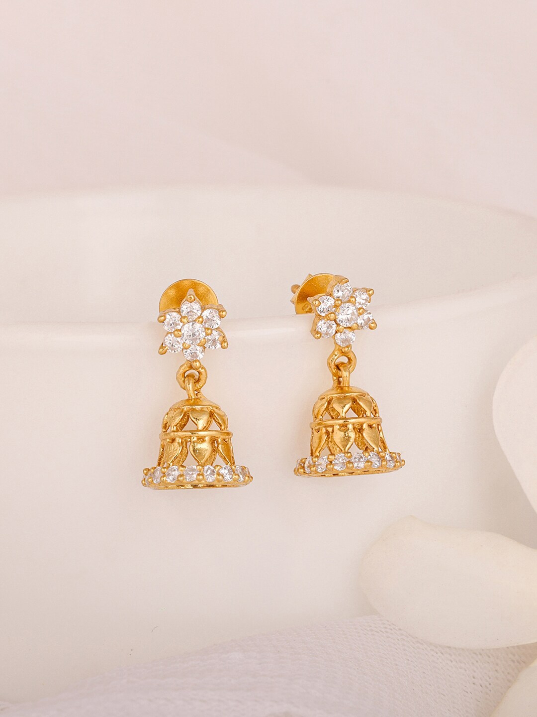 Buy GIVA White & Gold Plated 925 Sterling Silver CZ Studded Jhumkas ...