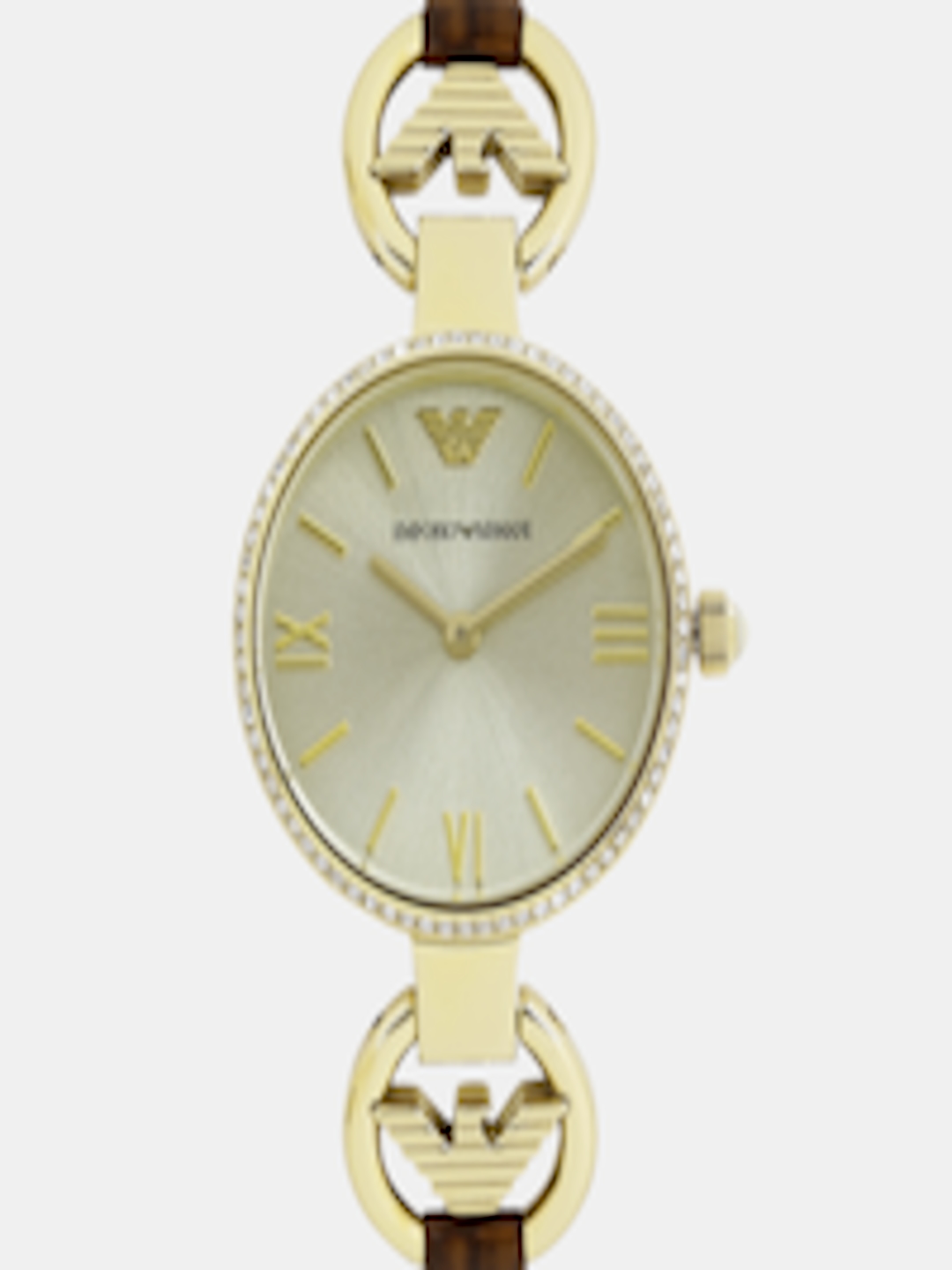 Buy Emporio Armani Women Muted Gold Toned Embellished Analogue Watch ...