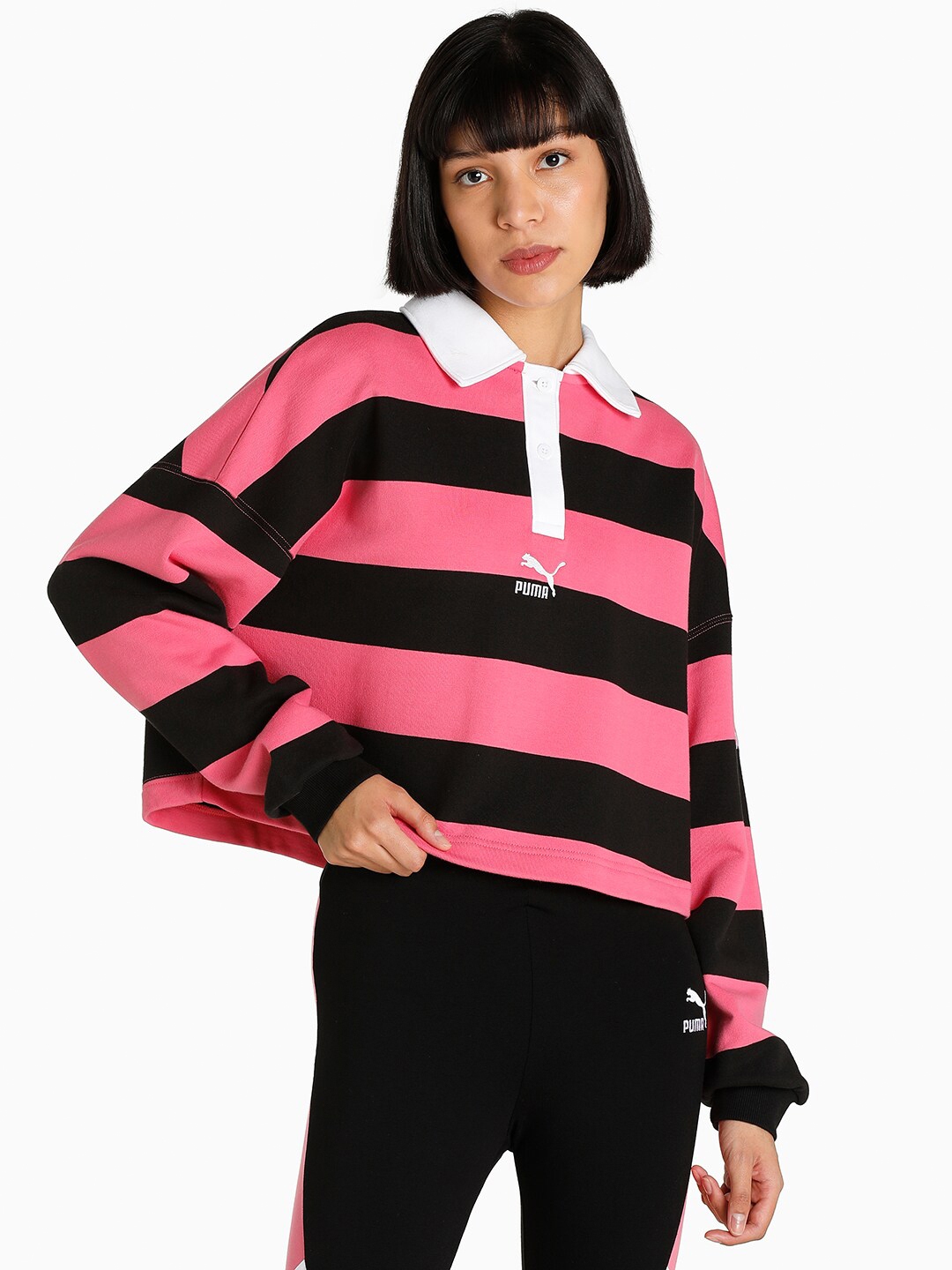 black pants with pink shirt