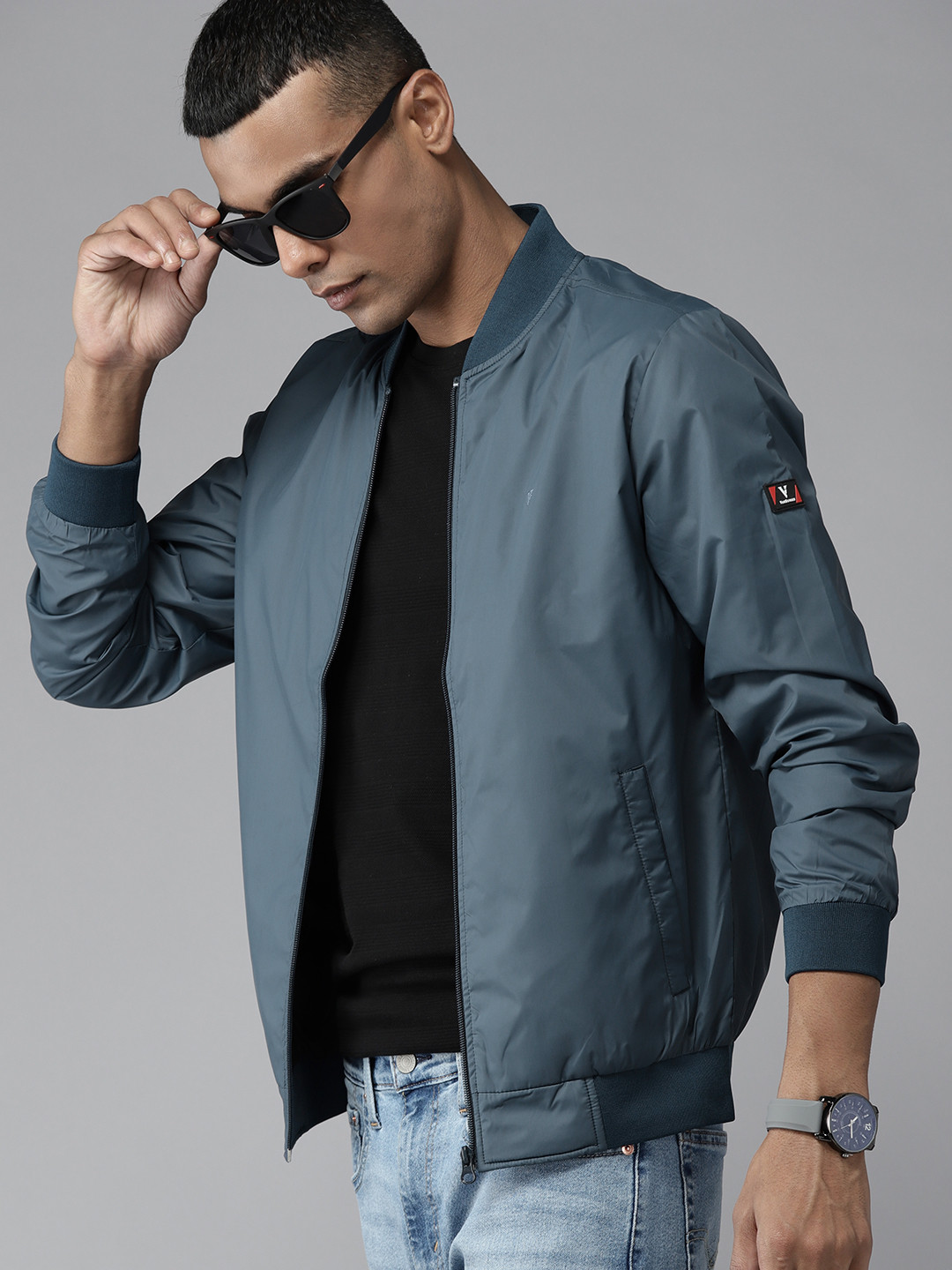 Buy Van Heusen Men Teal Blue Solid Bomber Jacket Jackets for Men