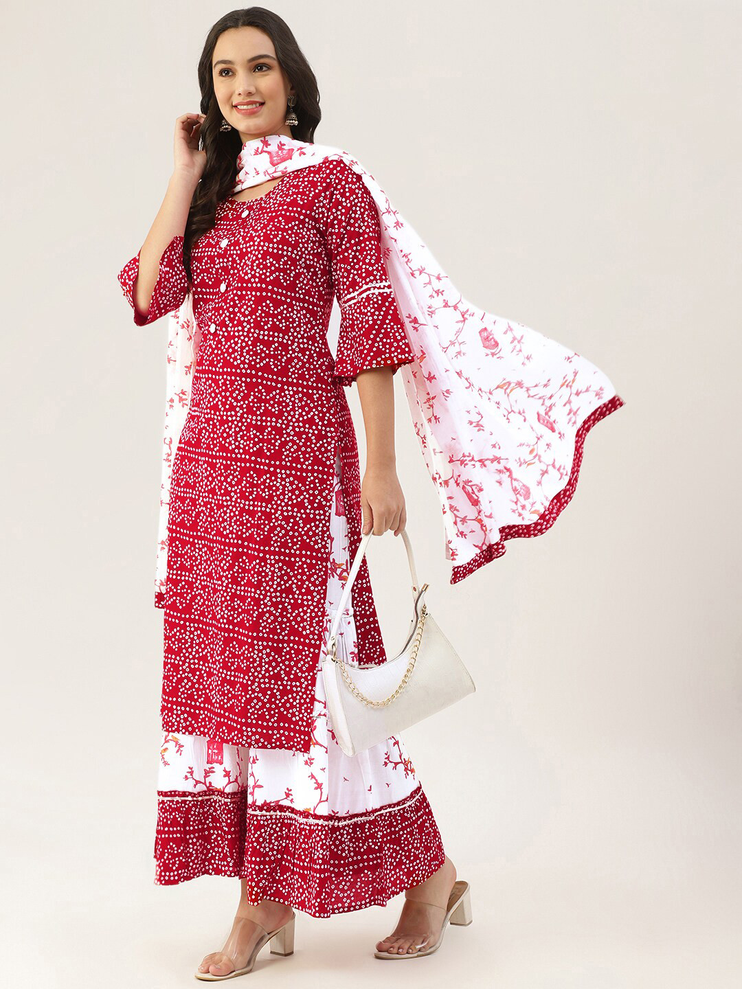 Women Red & Maroon Printed Kurta With Palazzos