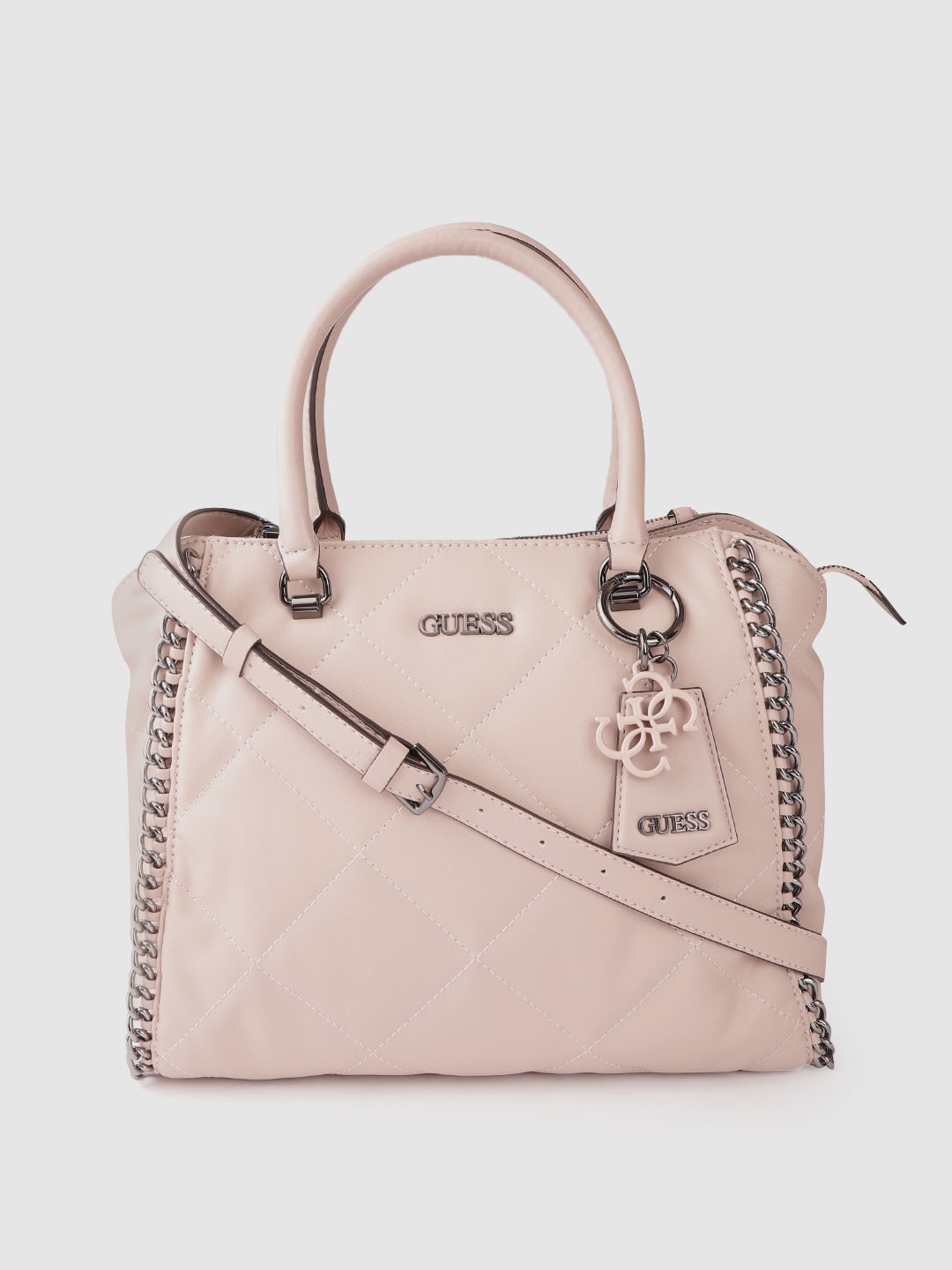 Buy GUESS Pink Quilted Link Detail Shoulder Bag With Tab & Detachable