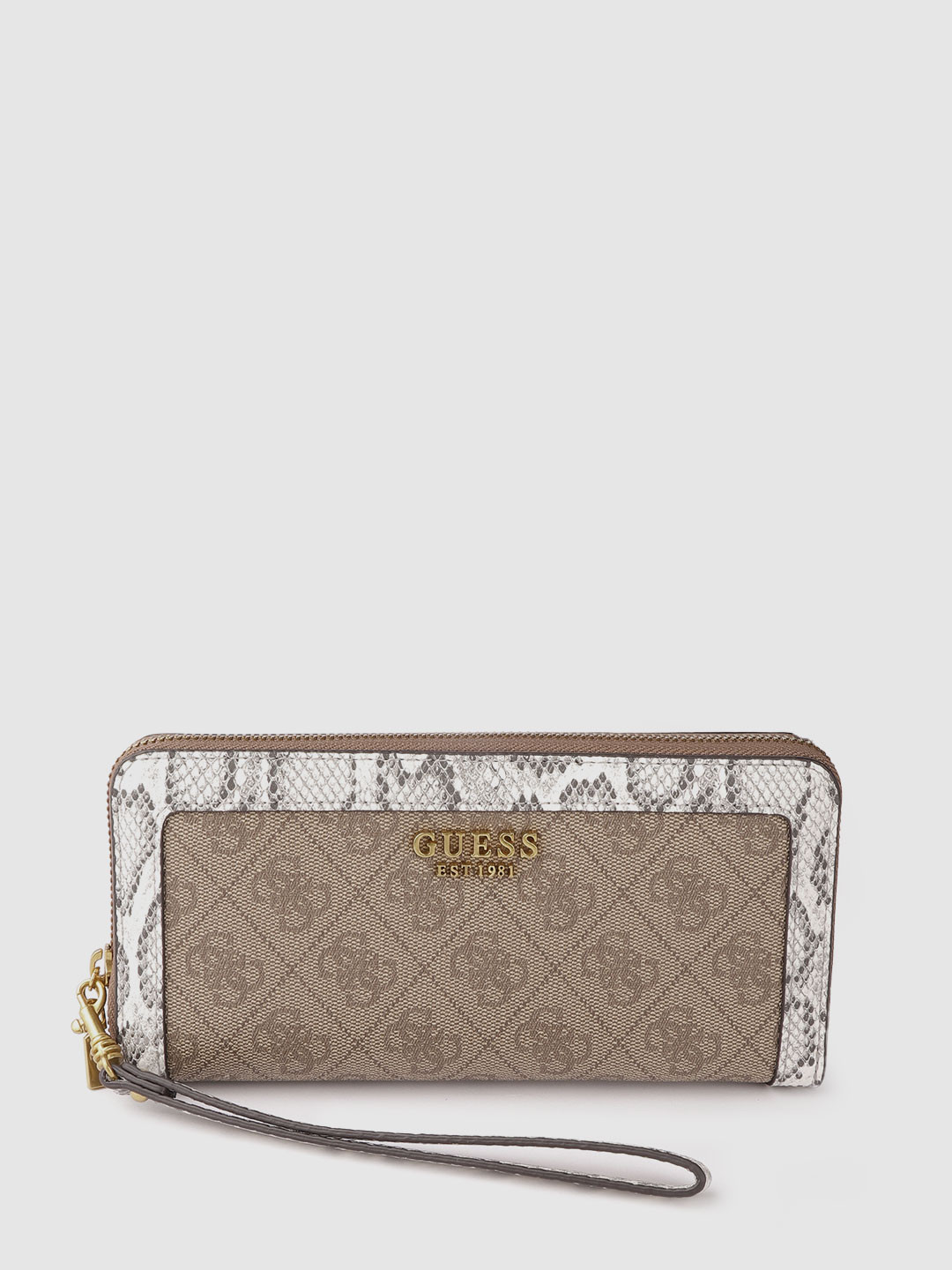 Buy GUESS Women Brown & Off White ZADIE Brand Logo Textured Zip Around