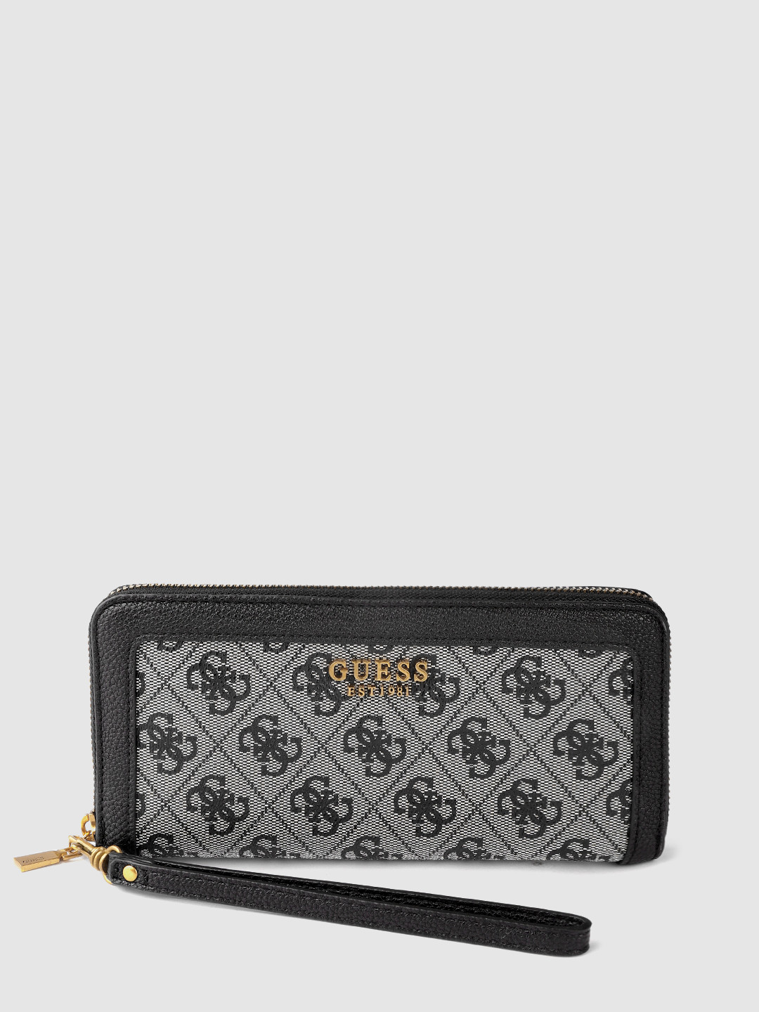 Buy GUESS Women Black & White ZADIE Brand Logo Textured Zip Around