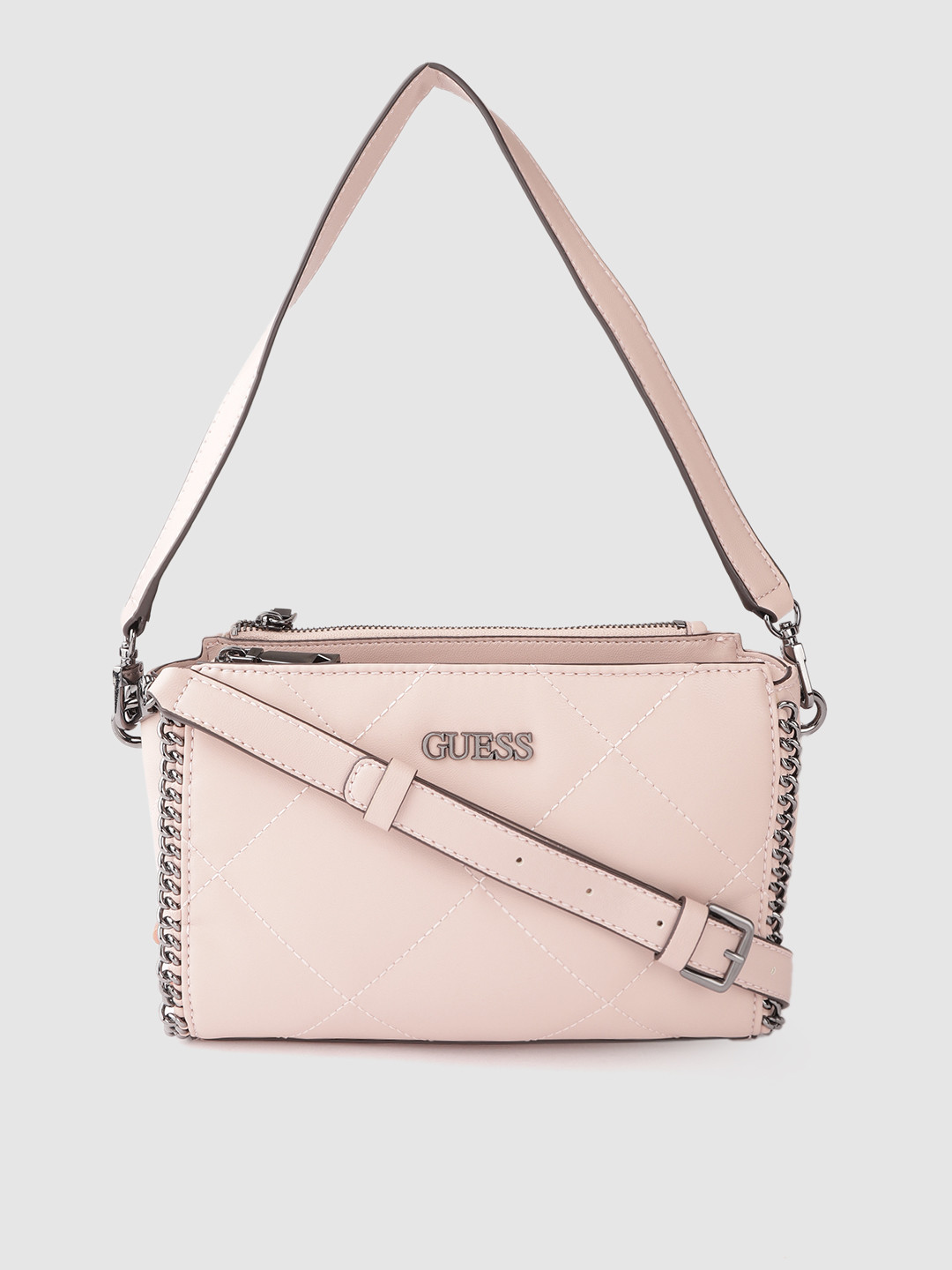 Buy GUESS Pink Solid Structured Sling Bag With Quilted Handbags for