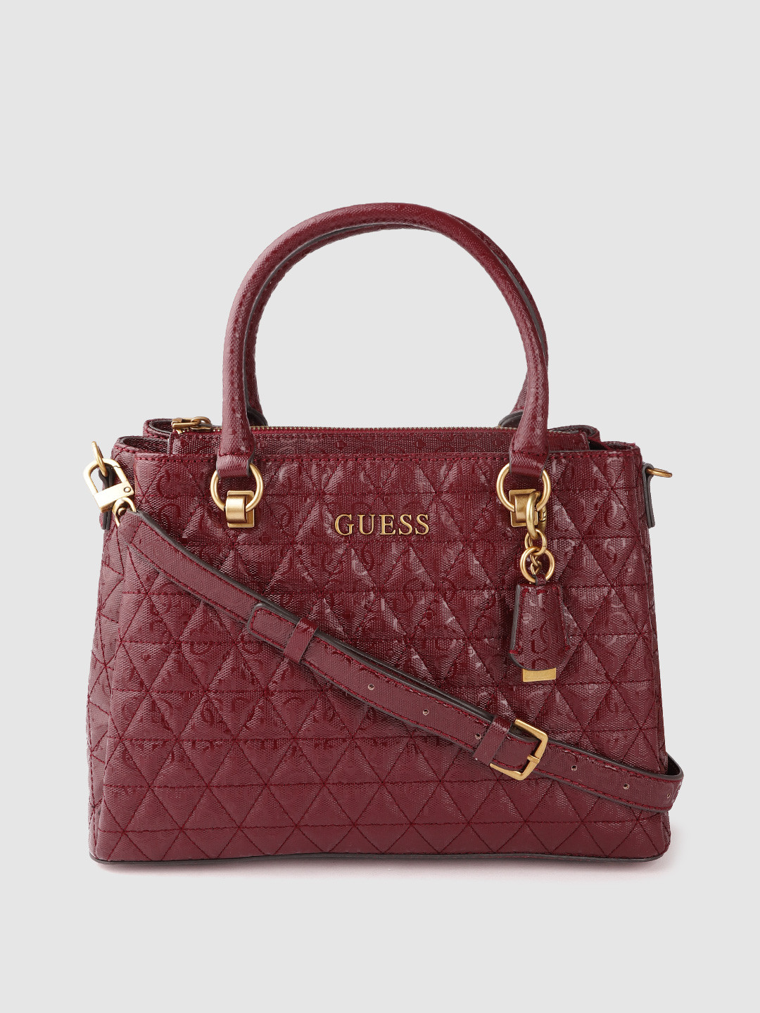 Buy GUESS Women Burgundy Brand Logo Textured Quilted Structured