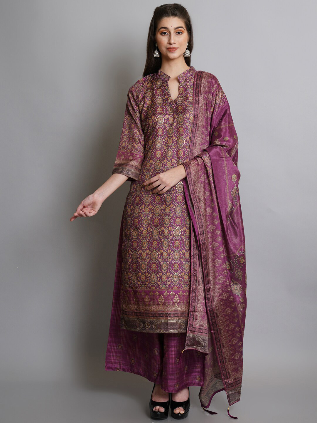 Buy Stylee LIFESTYLE Purple & Green Unstitched Dress Material Dress Material for Women