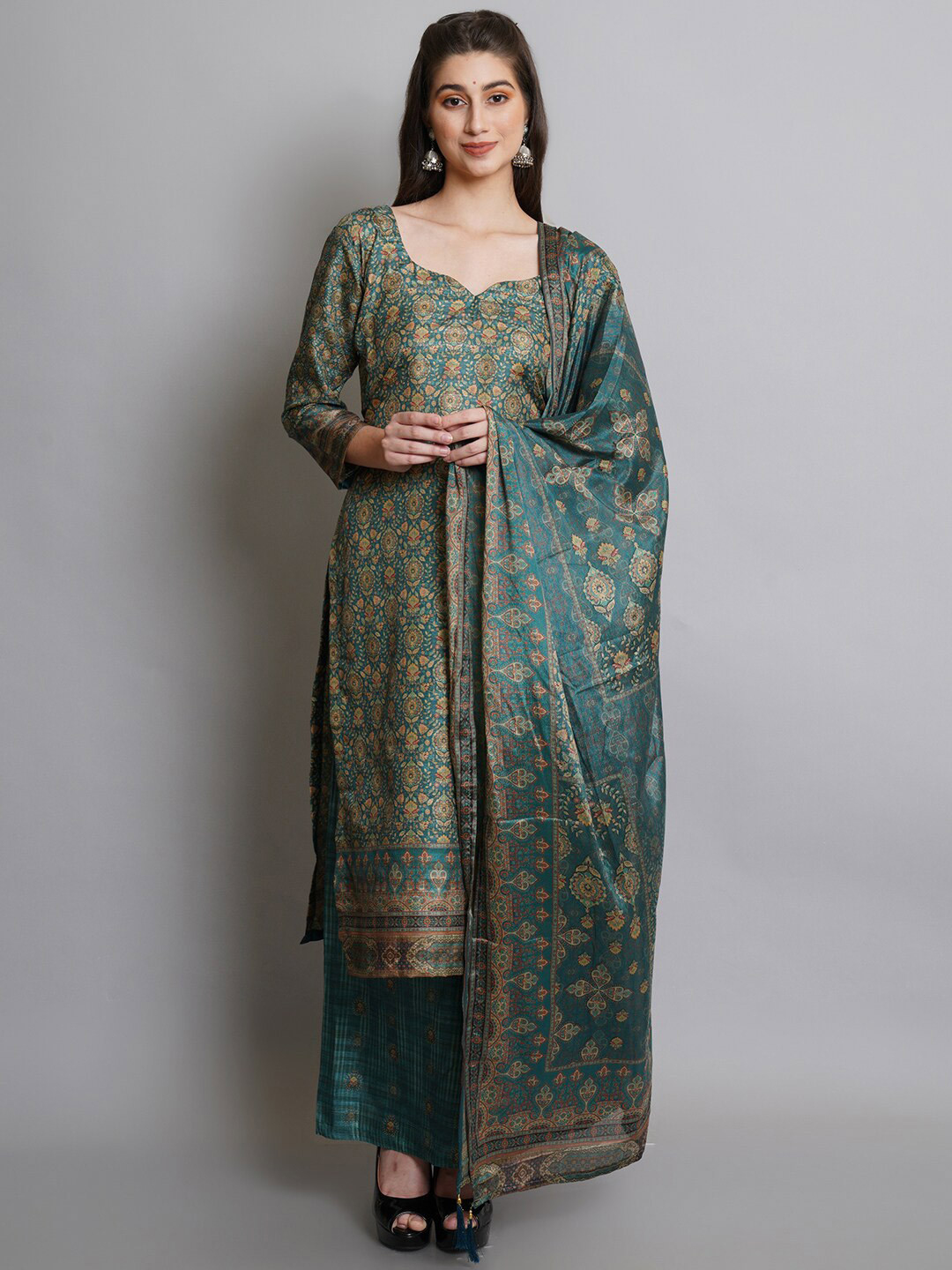 Buy Stylee LIFESTYLE Green & Red Digital Printed Unstitched Dress