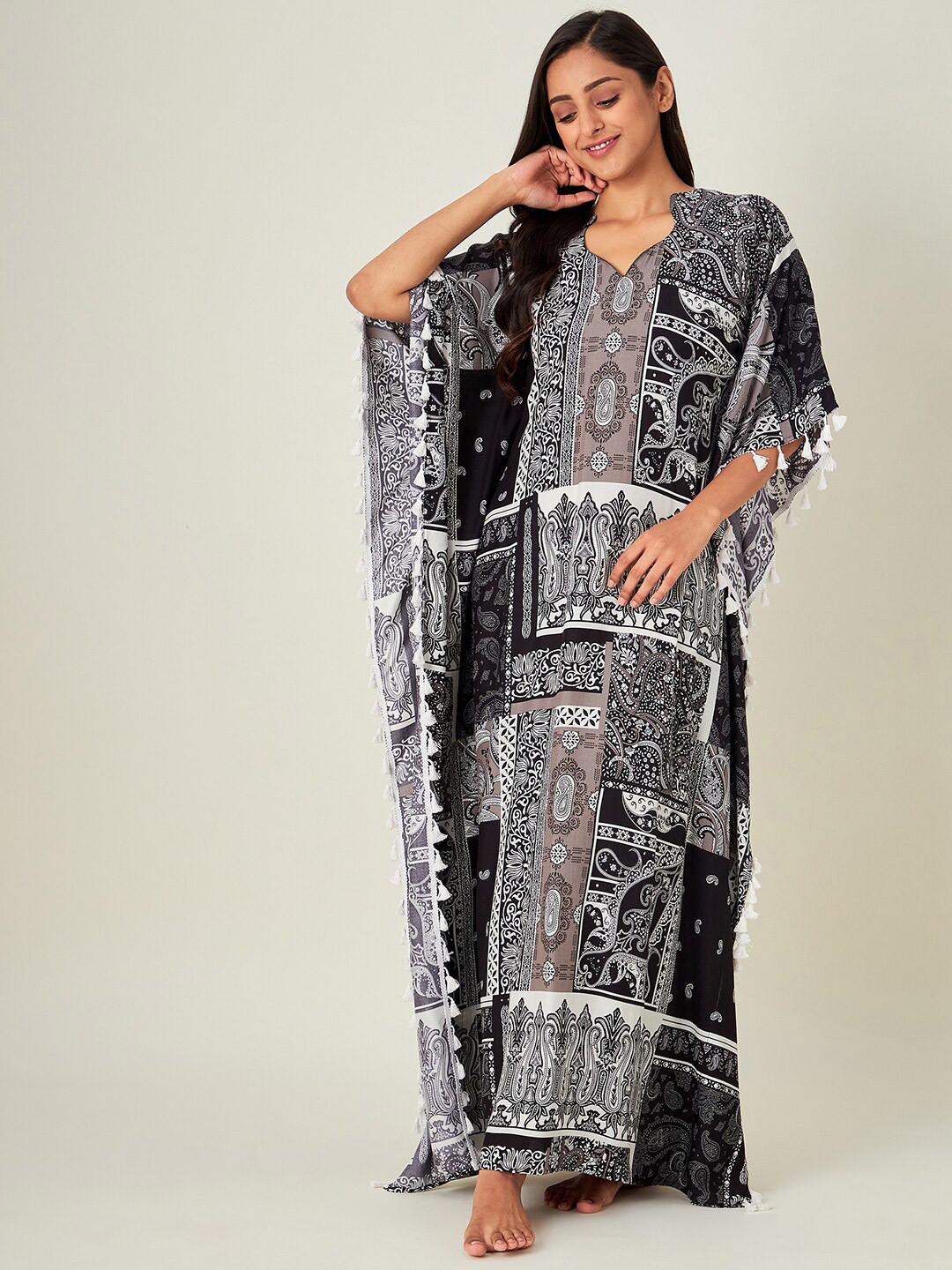 Buy The Kaftan Company Black Printed Kaftan Maxi Nightdress