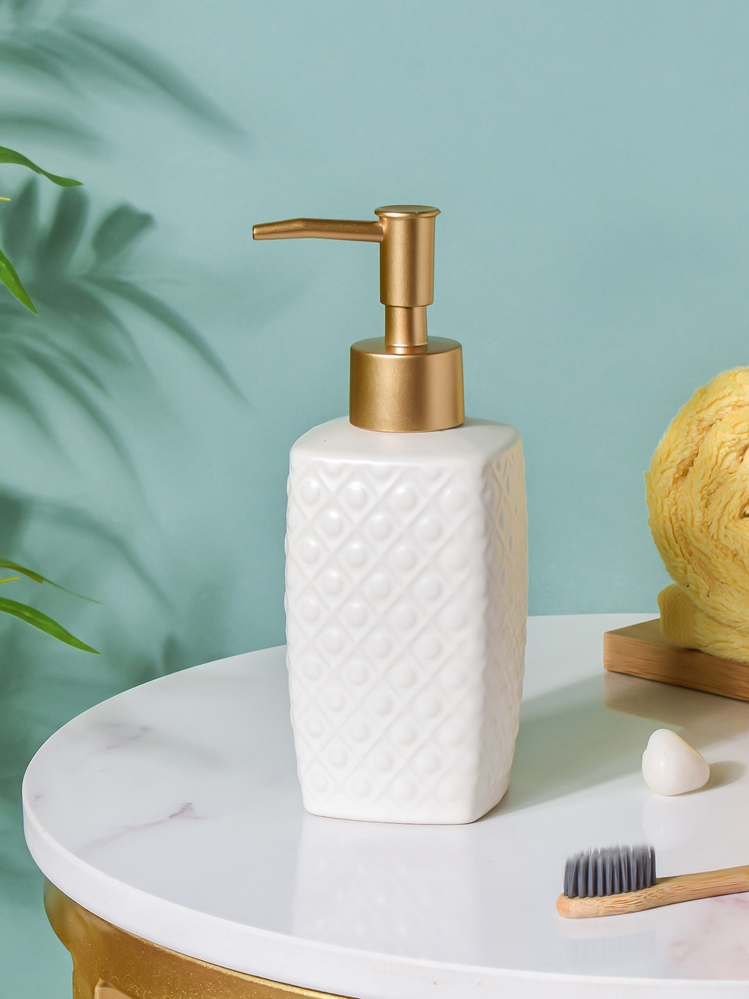 Buy Nestasia White Textured Ceramic Fancy Soap Dispenser Bathroom