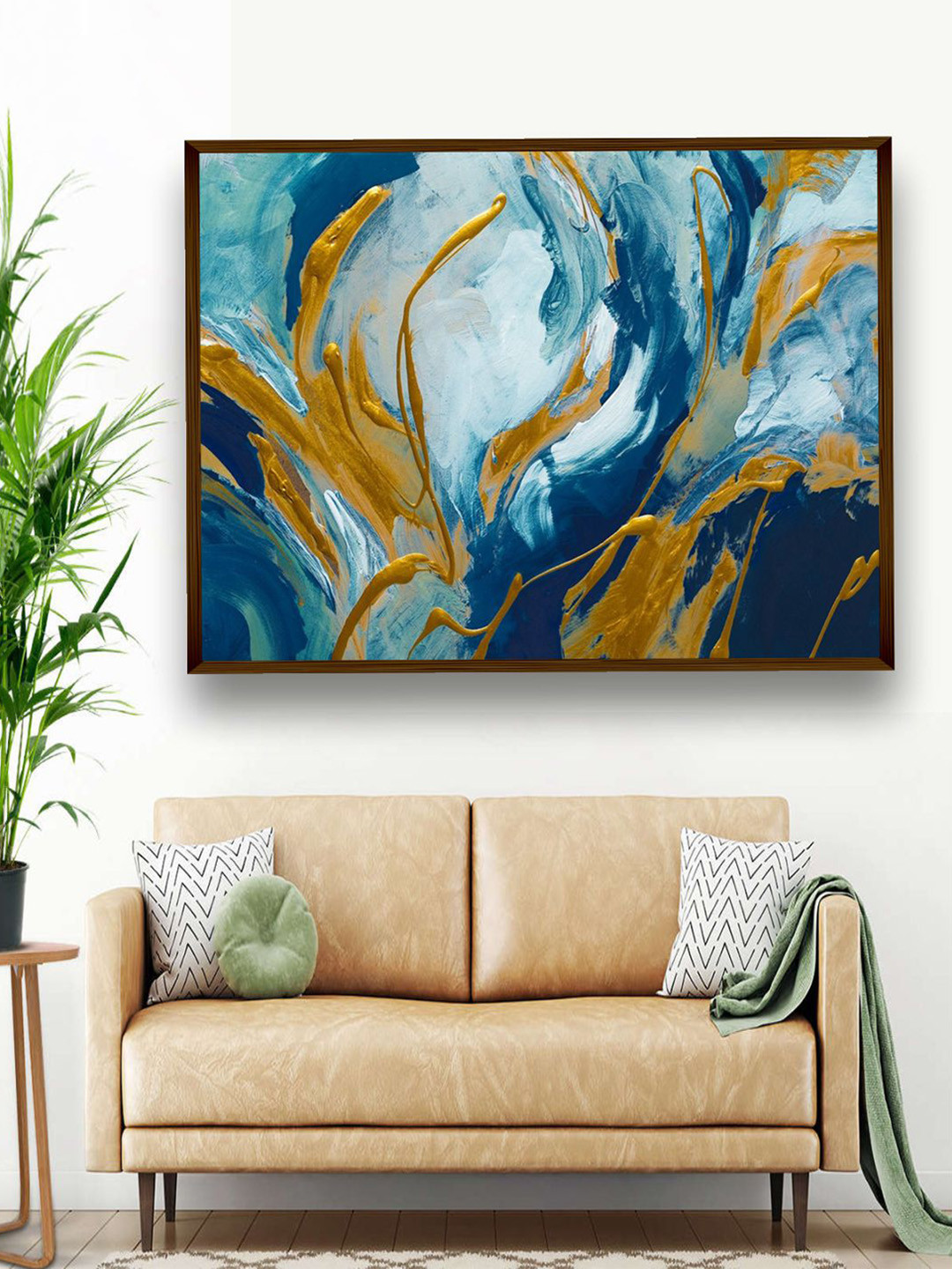 Buy The Art House Blue & Golden Abstract Painting Wall Art Wall Art