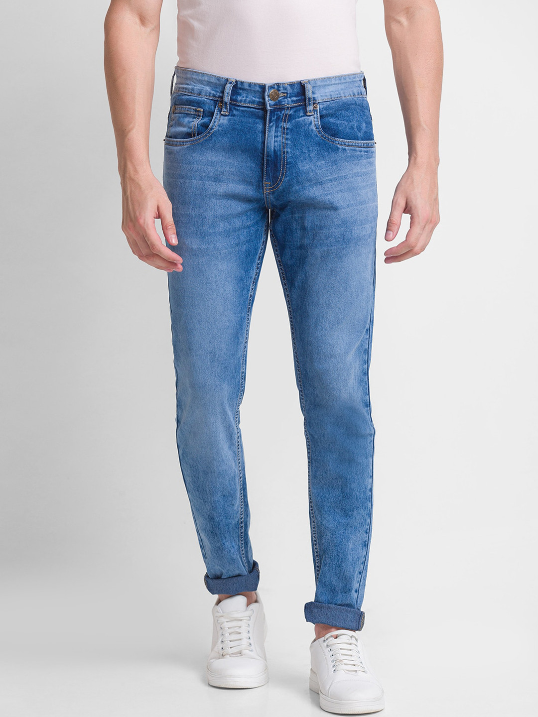 Buy GIORDANO Men Blue Slim Fit Heavy Fade Stretchable Jeans Jeans for