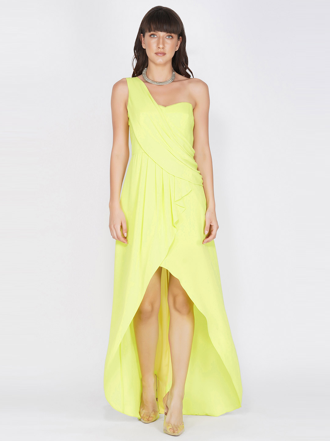 Buy KOVET Lime Green One Shoulder Maxi Dress Dresses for