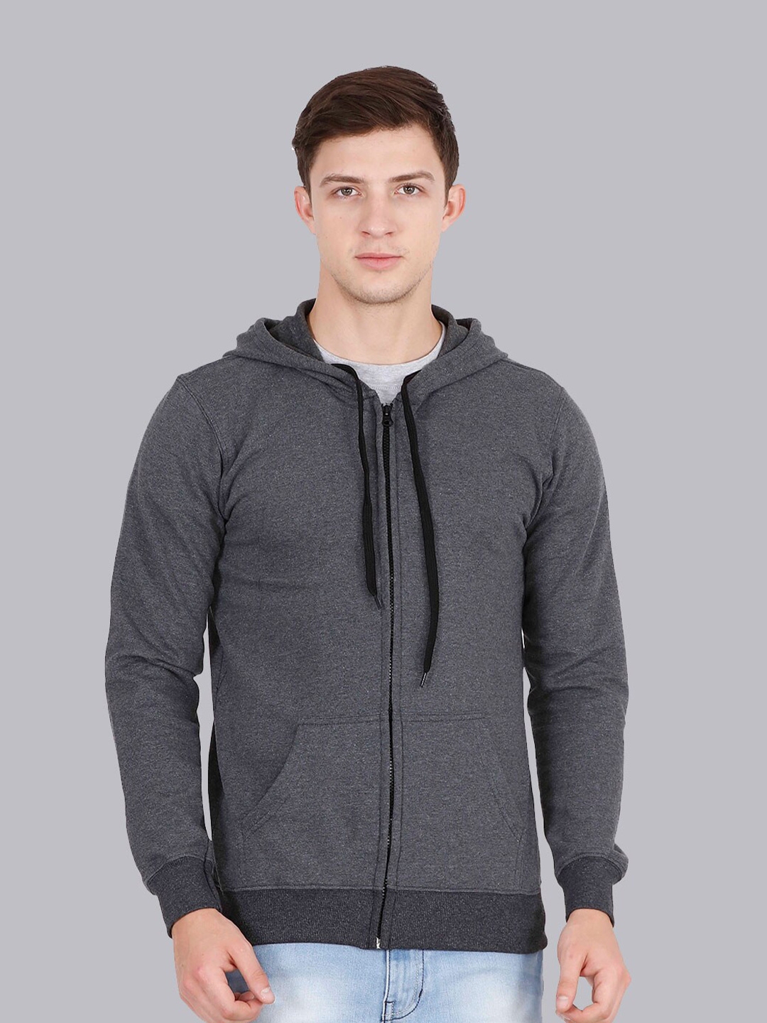 Buy Fleximaa Men Charcoal Cotton Hooded Sweatshirt - Sweatshirts for ...