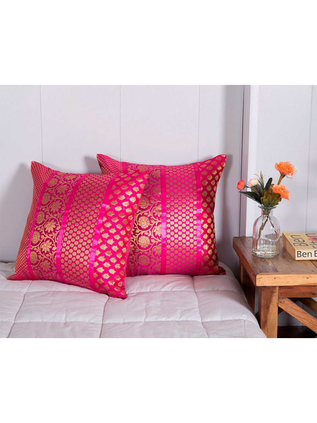 Buy HANDICRAFT PALACE Pink & Gold Toned Pack Of 2 Ethnic Motifs Square