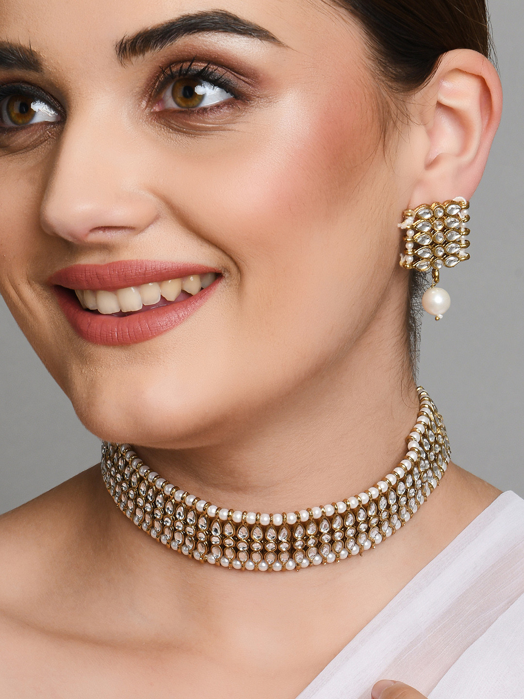 Buy Fida Gold Plated & White Pearl & Kundan Jewellery Set Jewellery