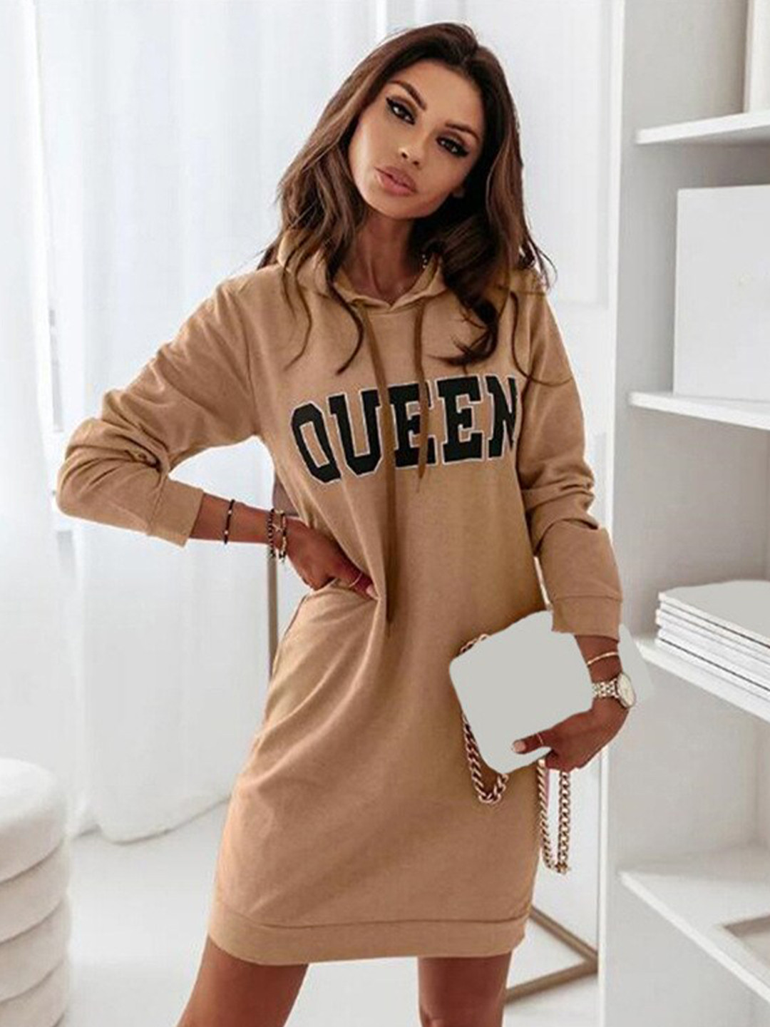 Buy BoStreet Women Brown T Shirt Dress With Hood Dresses for Women