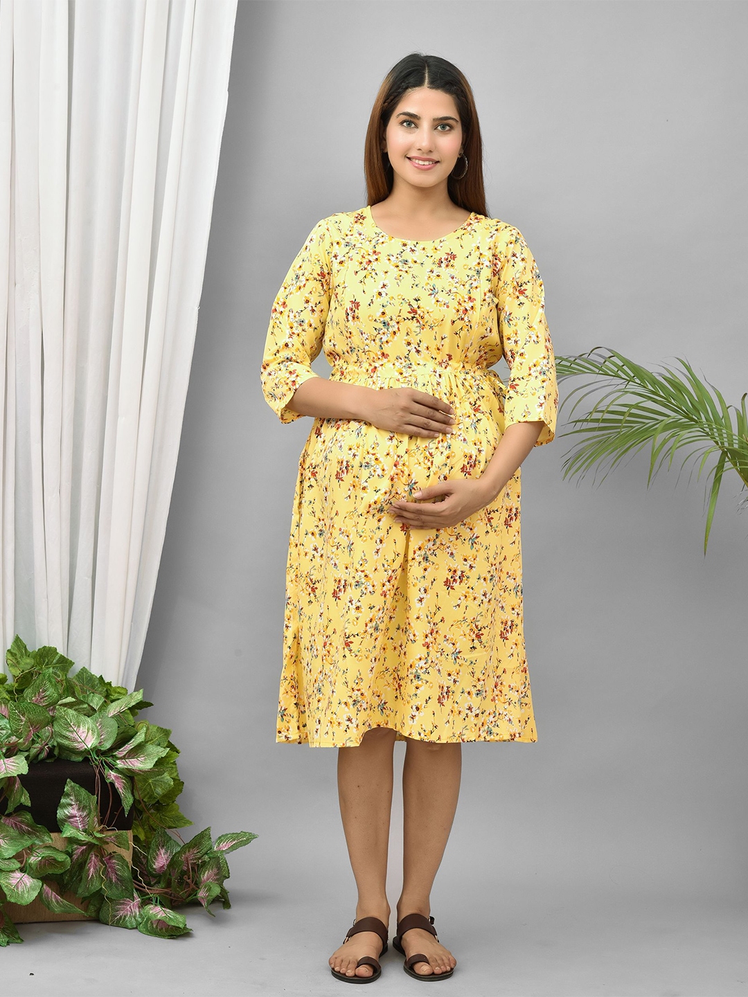 Buy KALINI Yellow Floral Maternity A Line Dress - Dresses for Women ...